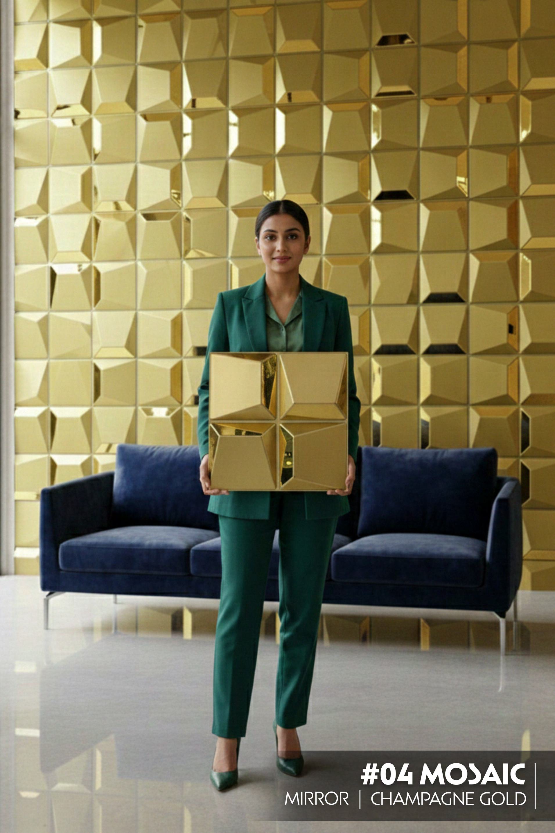 #04 Mosaic 3D PVC Mirror Panel - 5 colors option - (Size 50*50cm) - SWASTIK CREATIONS The Trend Point