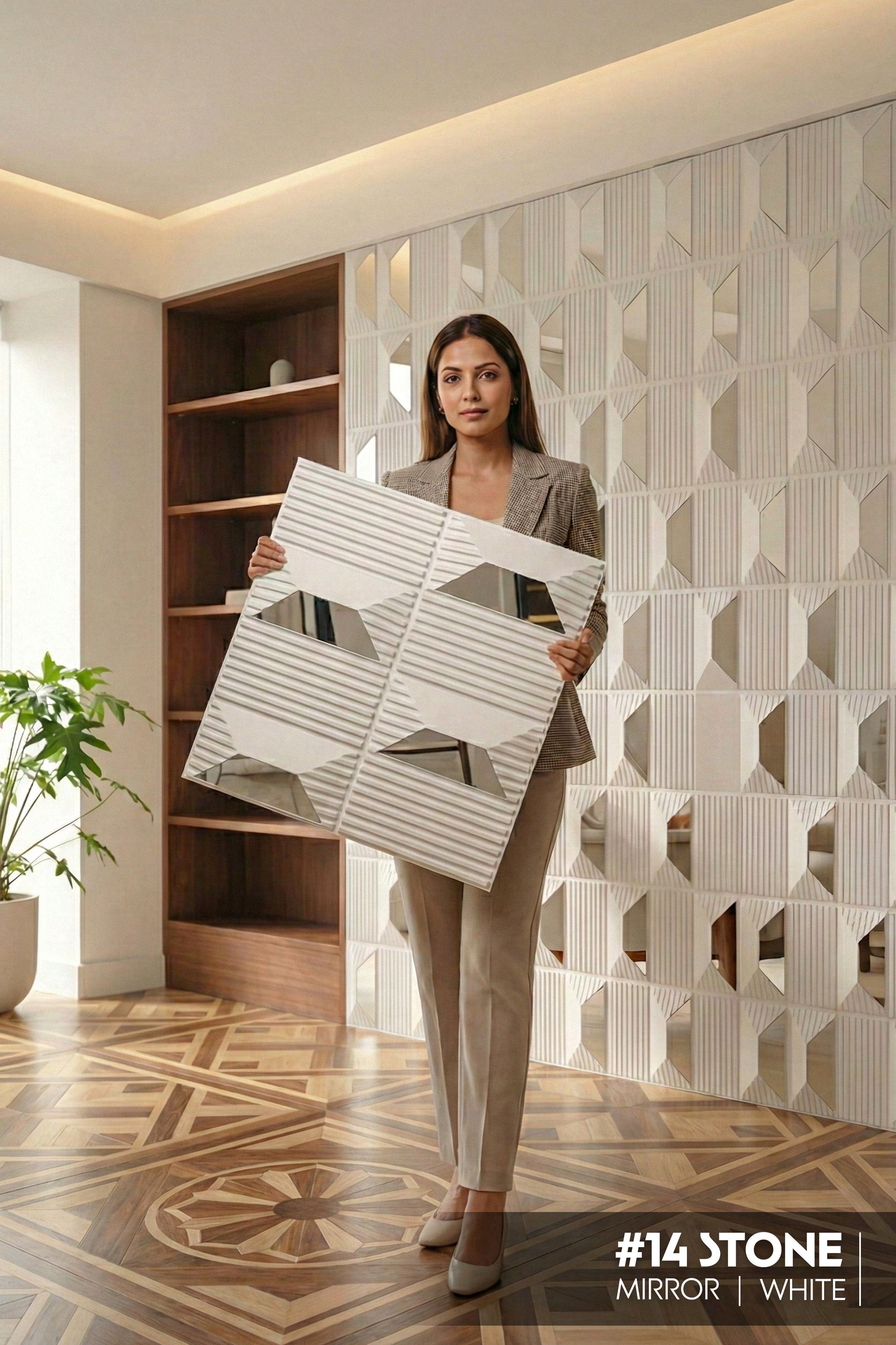 #14 Stone - 3D PVC Panel Stone (Mirror) - 5 colors option - (Size 50*50cm) - SWASTIK CREATIONS The Trend Point