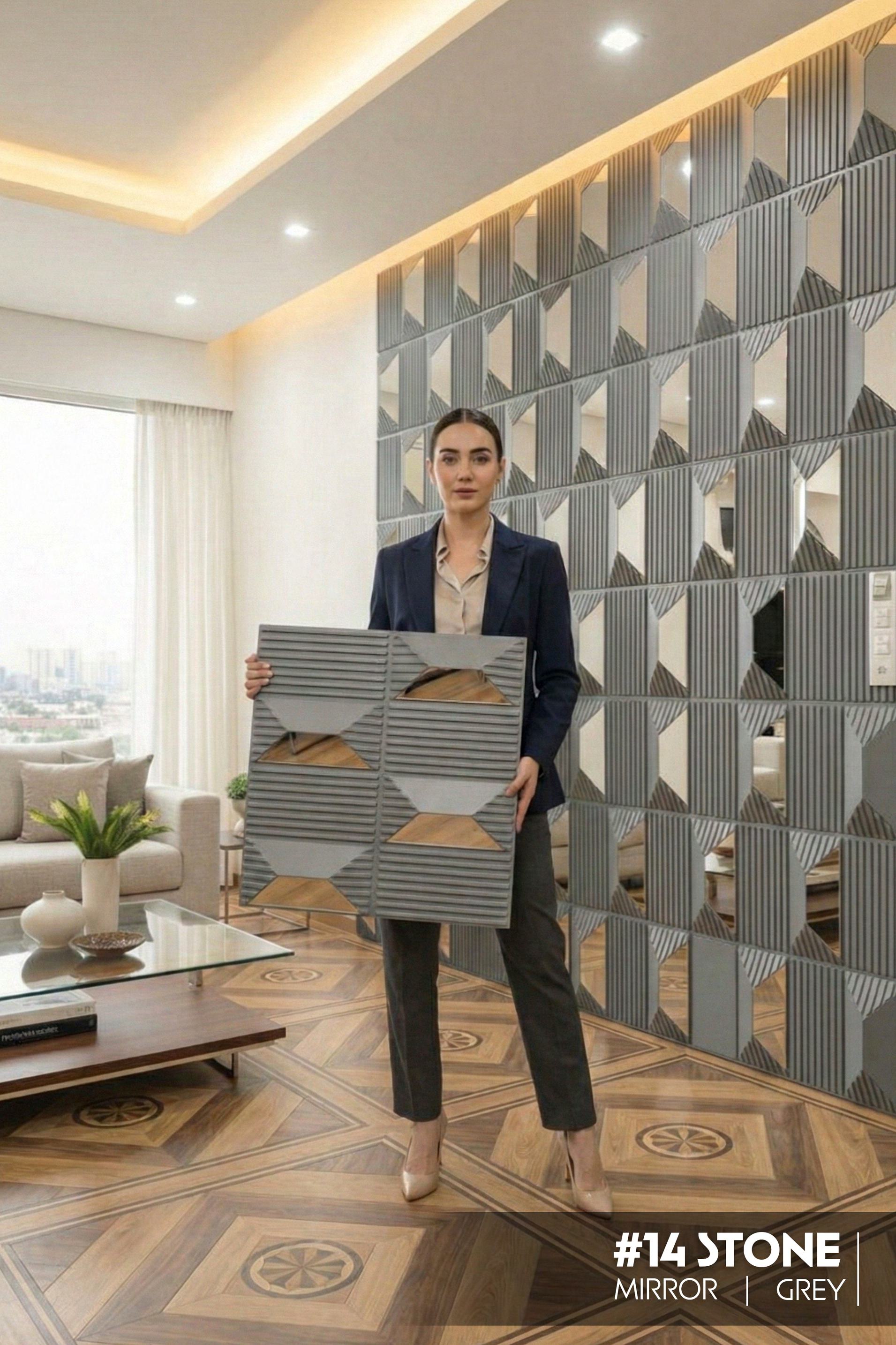 #14 Stone - 3D PVC Panel Stone (Mirror) - 5 colors option - (Size 50*50cm) - SWASTIK CREATIONS The Trend Point