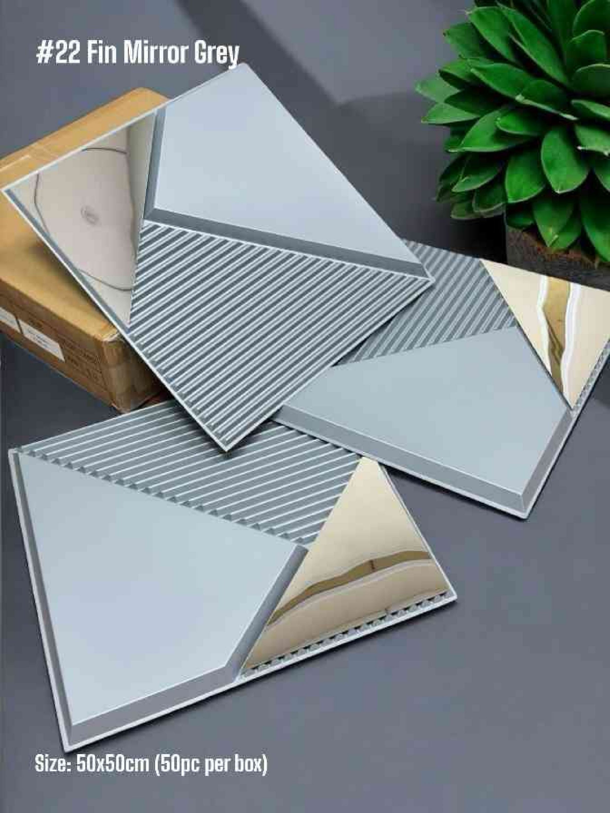 #22 Fin - 3D PVC Grey Panel (Mirror) - (Size 50*50cm) - SWASTIK CREATIONS The Trend Point