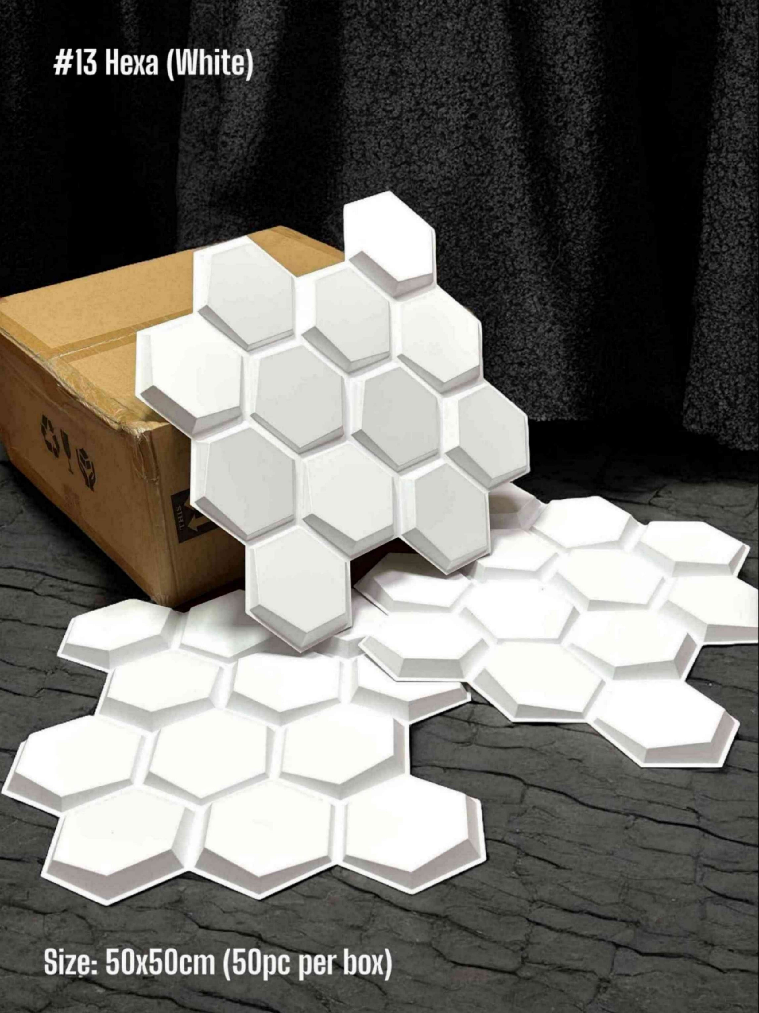 #13 Hexa - Hexagon 3D PVC Wall Panels (Without Mirror) - 3 colors option - (Size 50*50cm)
