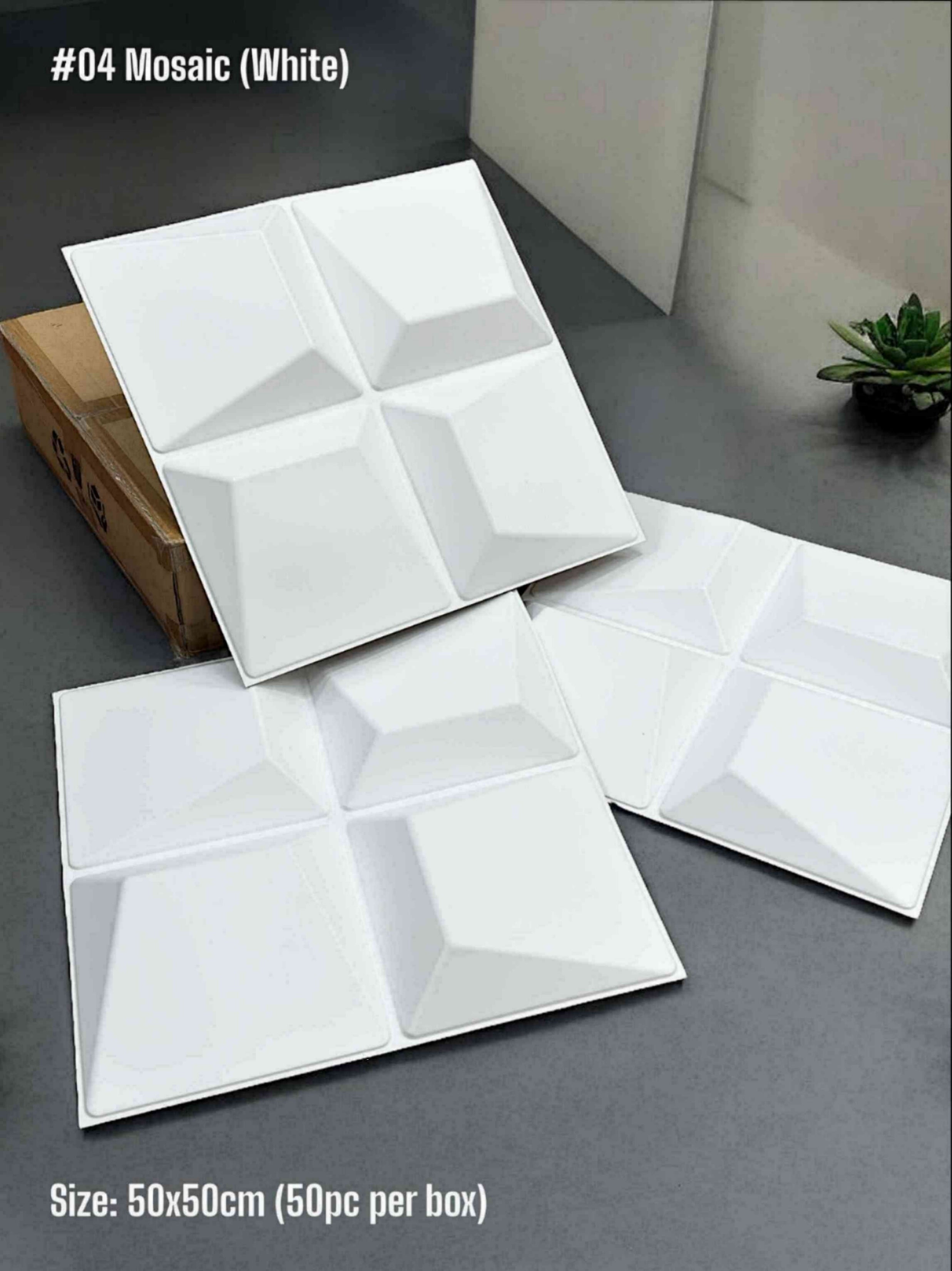 #04 Mosaic 3D PVC Without Mirror Panel - 5 colors option - (Size 50*50cm)