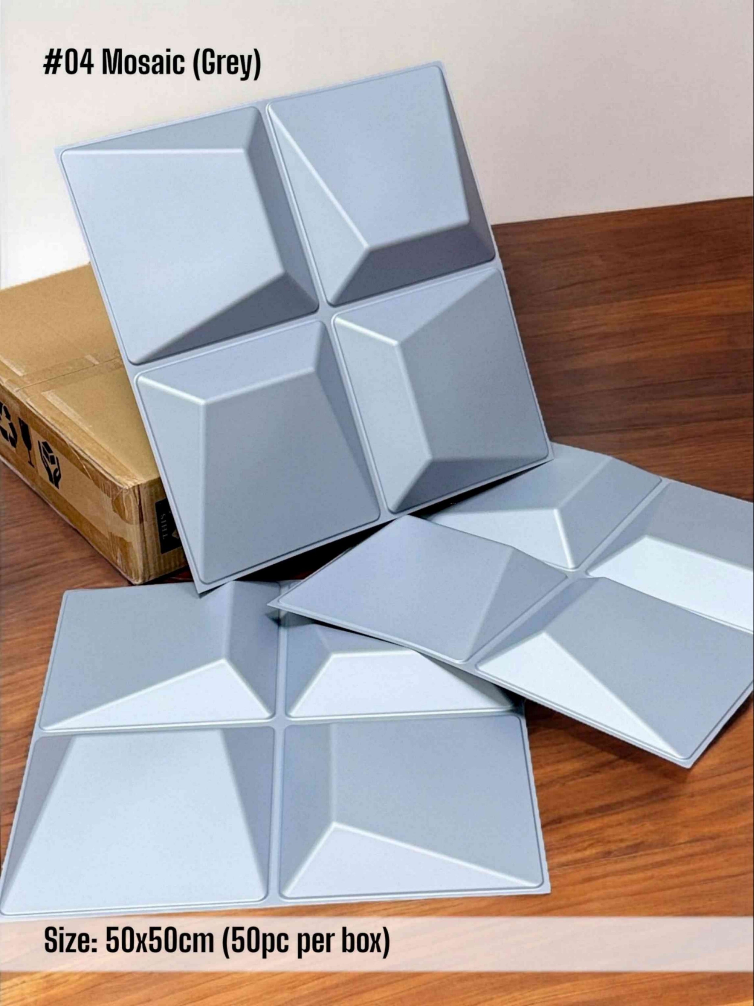 #04 Mosaic 3D PVC Without Mirror Panel - 5 colors option - (Size 50*50cm)