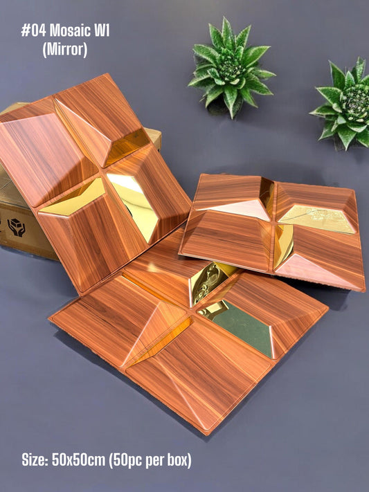 #04 Mosaic 3D PVC Mirror Panel - 5 colors option - (Size 50*50cm)