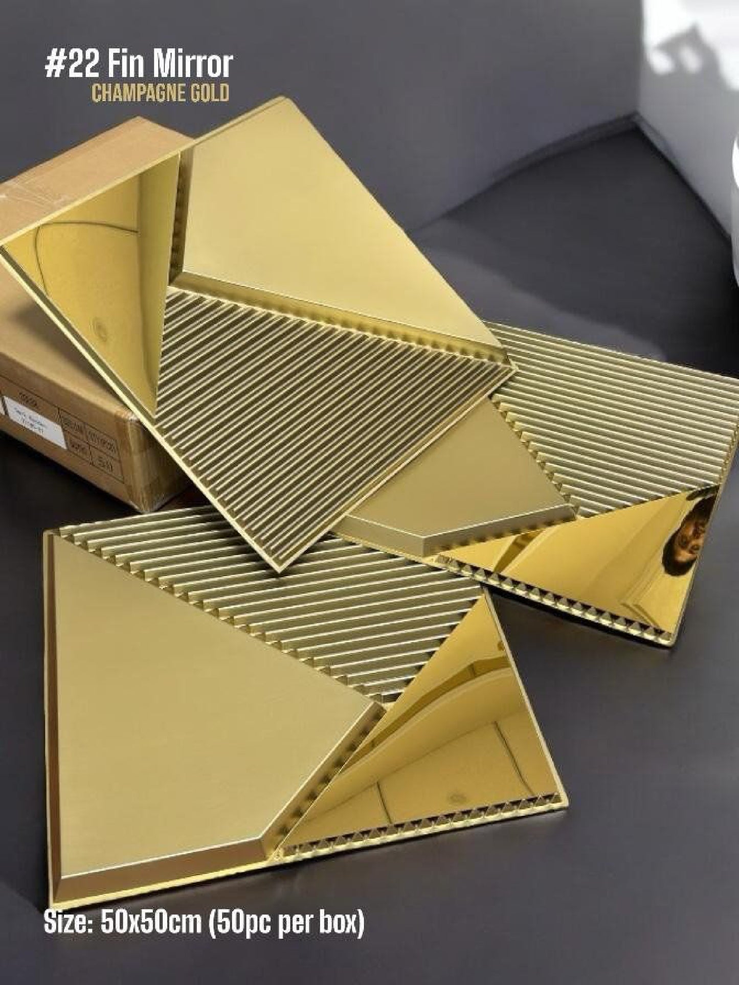 #22 Fin - 3D PVC Champagne Gold Panel (Mirror) (Size 50*50cm) SWASTIK CREATIONS The Trend Point
