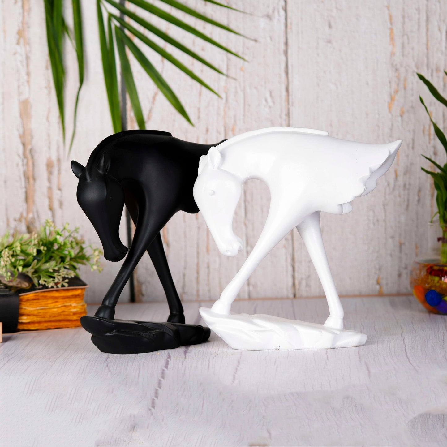 Swastik Creations Set of 2 Half Horse Showpieces Elegant Black and White Decorative Figurines for Home Decor SWASTIK CREATIONS The Trend Point