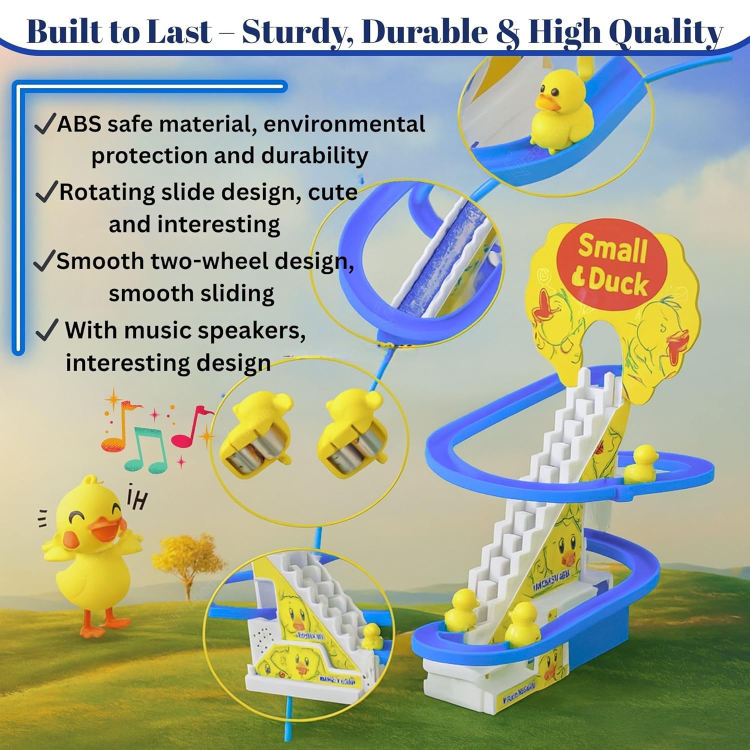 Ducks Slide Toy Set with 2 Cells Stair Climbing Duck Track Toy Light Musical 3 Duckling Moving Escalator Automatic Cartoon Chasing Race Gift Toys for 1+ Kids 1-5 Years Baby Girls Toddlers