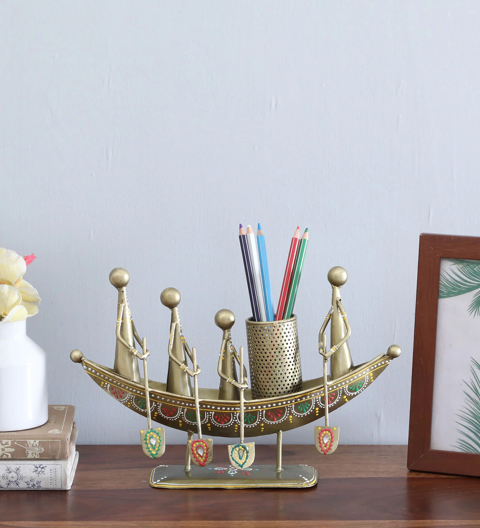 Boat Multicolour Metal Pen Holder - SWASTIK CREATIONS The Trend Point