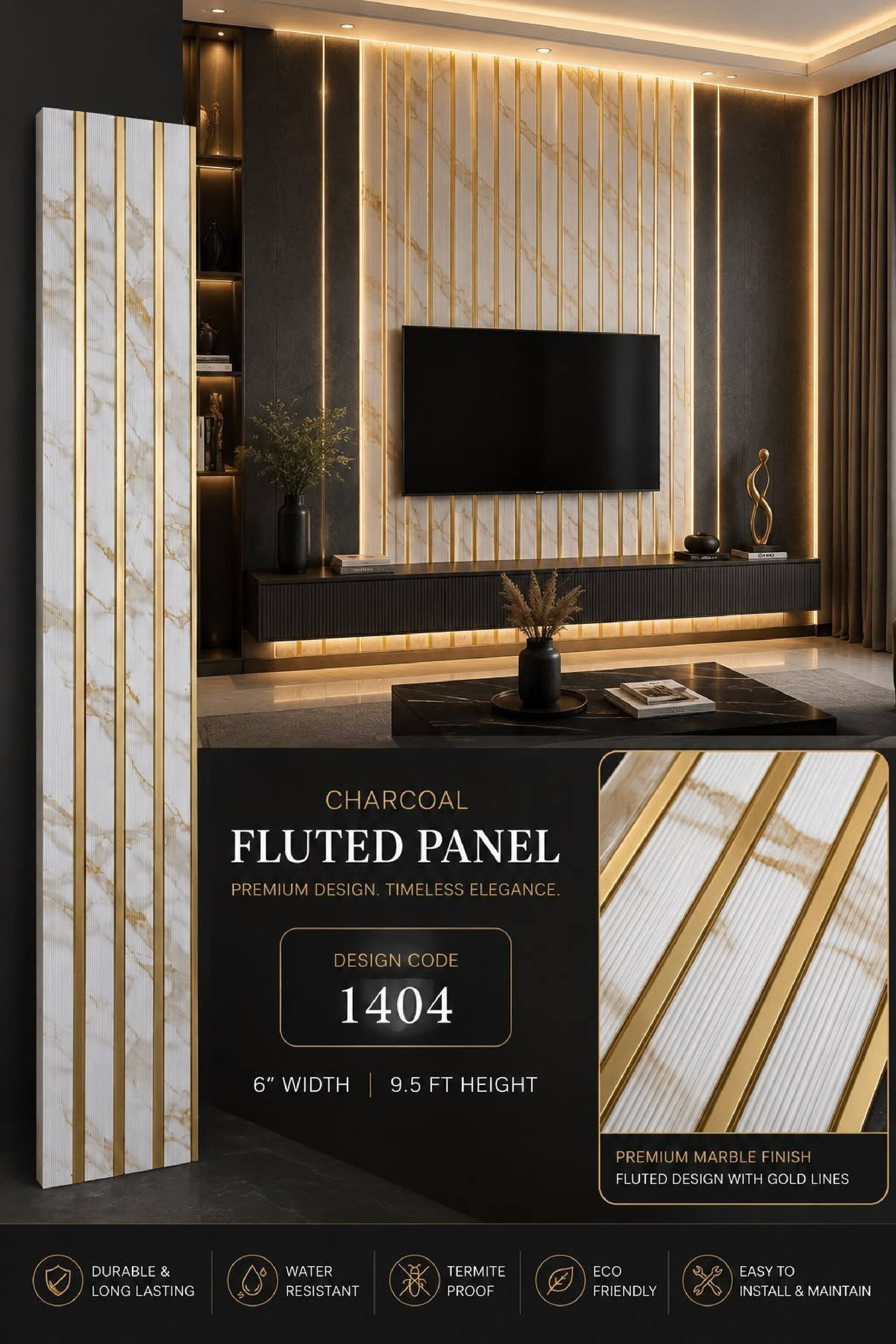 Code 1404 - Premium Charcoal Fluted Louver Panels (1 box of 16pcs) (Min 10 box order)