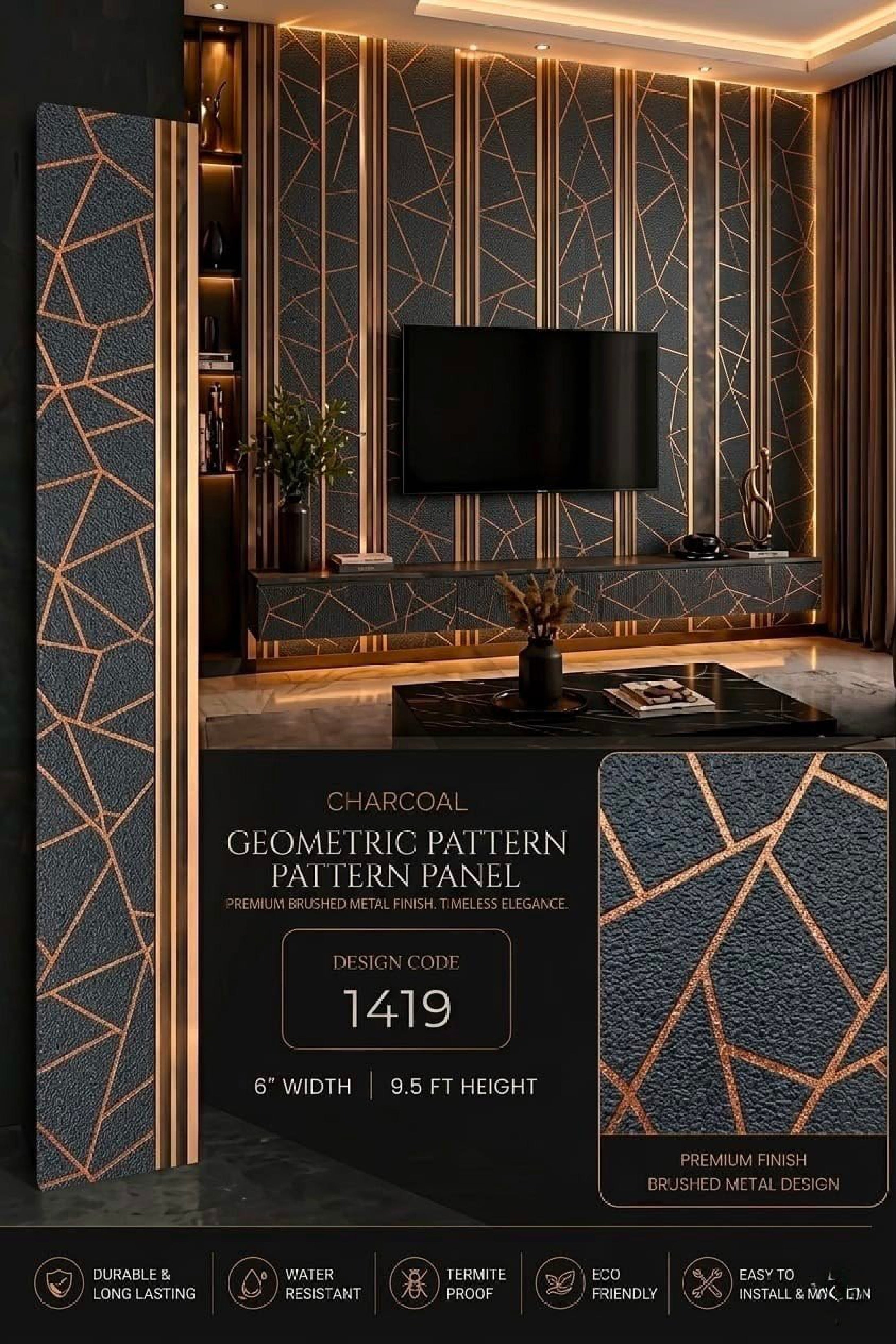 Code 1419 - Premium Charcoal Fluted Louver Panels (1 box of 16pcs) (Min 10 box order)
