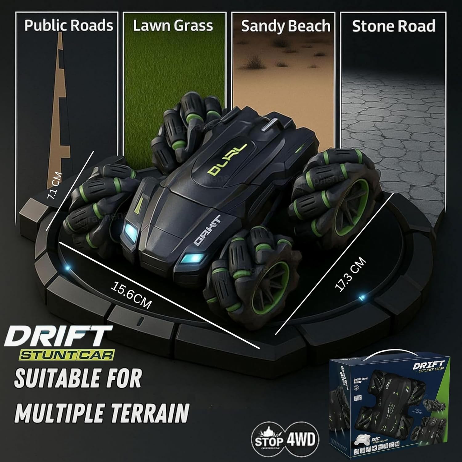 Drift 4X4 Remote Control Drift Stunt Car 4WD Racing Fall Resistant RC Car 360° Rotating Dual Sided Climbing High-Speed Tumbling Cross-Country Battle Off Road Rechargeable Adults Boy Girl - SWASTIK CREATIONS The Trend Point