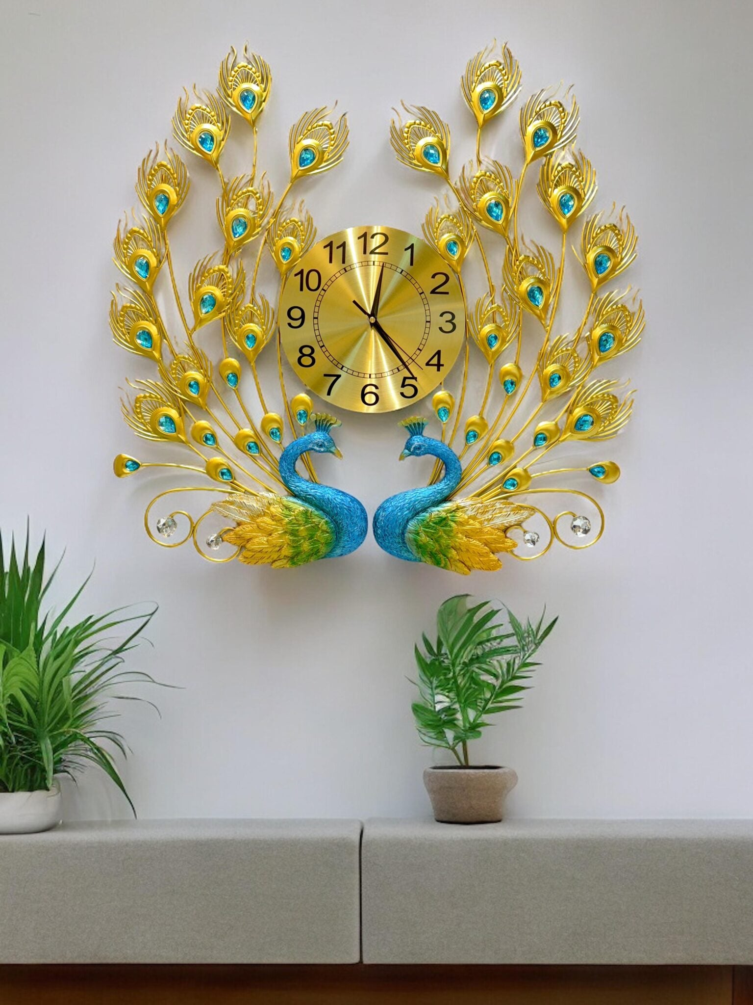 Dual Peacock Metal Wall Clock Art - SWASTIK CREATIONS The Trend Point