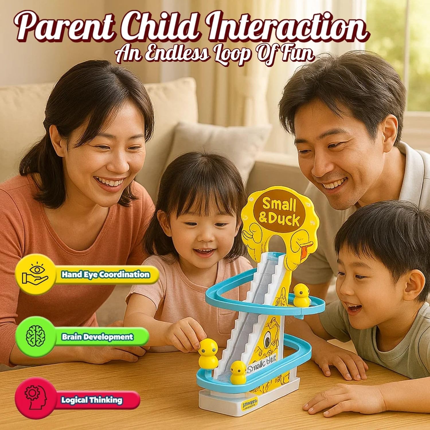 Ducks Slide Toy Set with 2 Cells Stair Climbing Duck Track Toy Light Musical 3 Duckling Moving Escalator Automatic Cartoon Chasing Race Gift Toys for 1+ Kids 1-5 Years Baby Girls Toddlers - SWASTIK CREATIONS The Trend Point