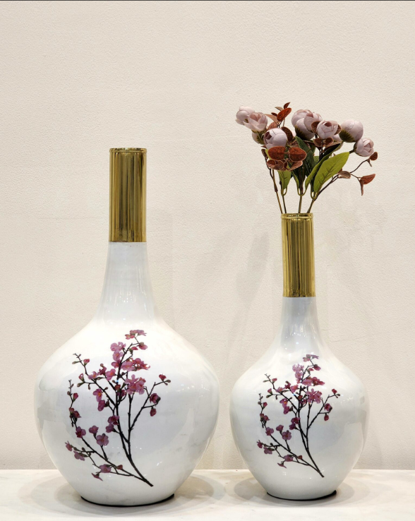 Elegant White Table Top Metal Vases | Set of 2 - SWASTIK CREATIONS The Trend Point