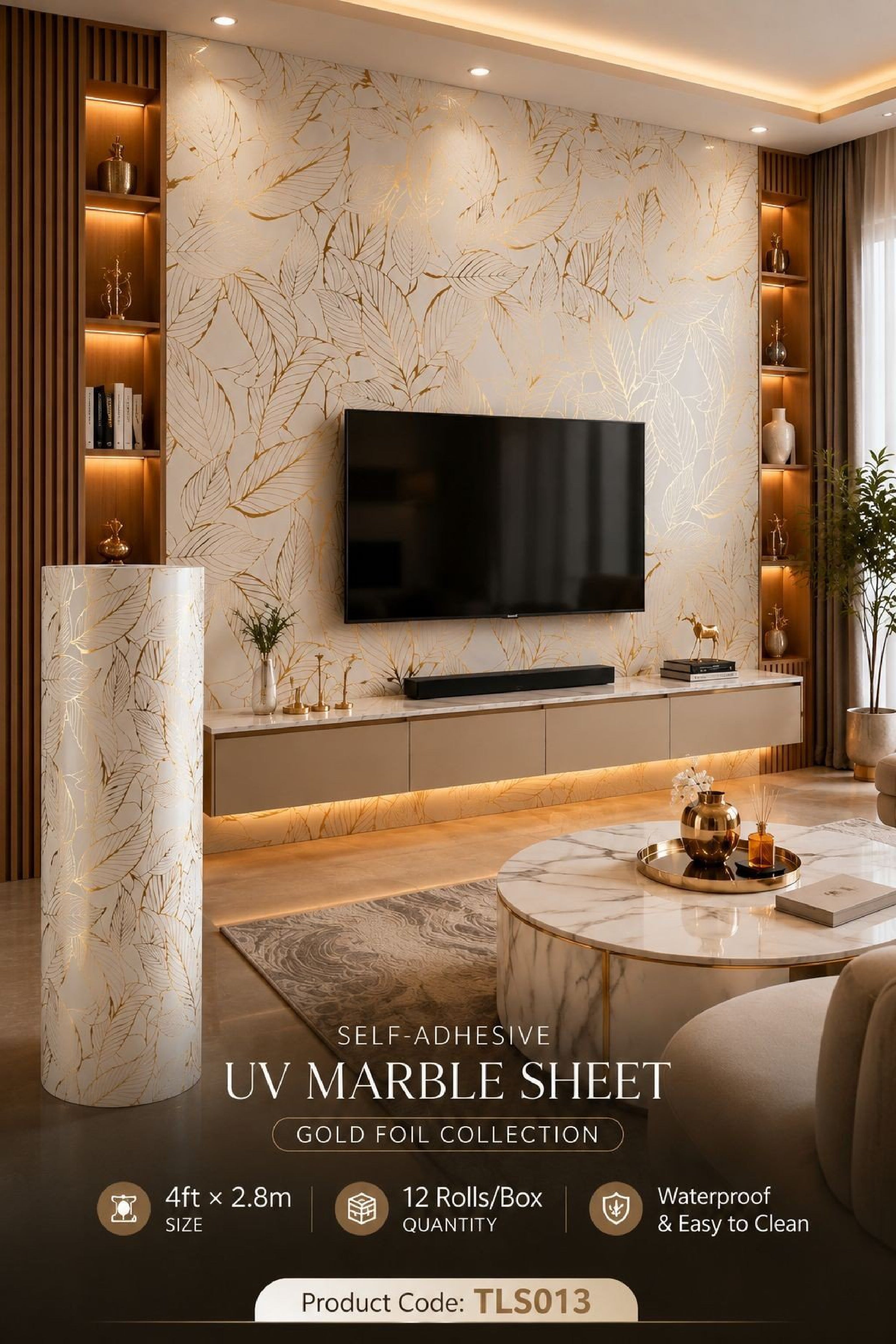 Gold Foil UV Marble Sheets (size 10 x 4 Feet) TLS013