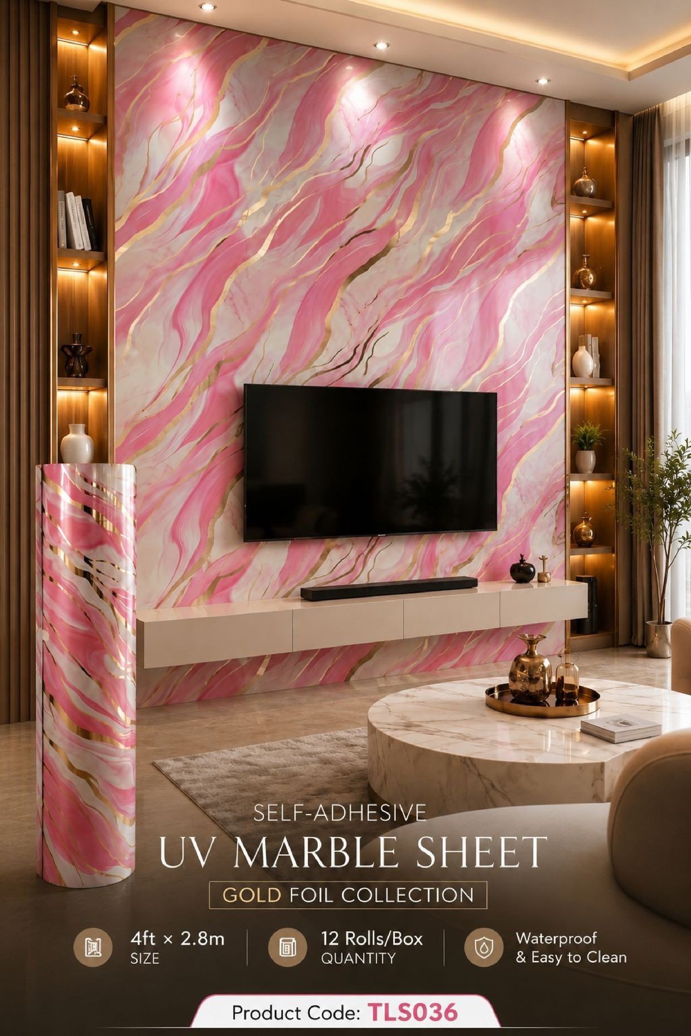 Gold Foil UV Marble Sheets (size 10 x 4 Feet) TLS036