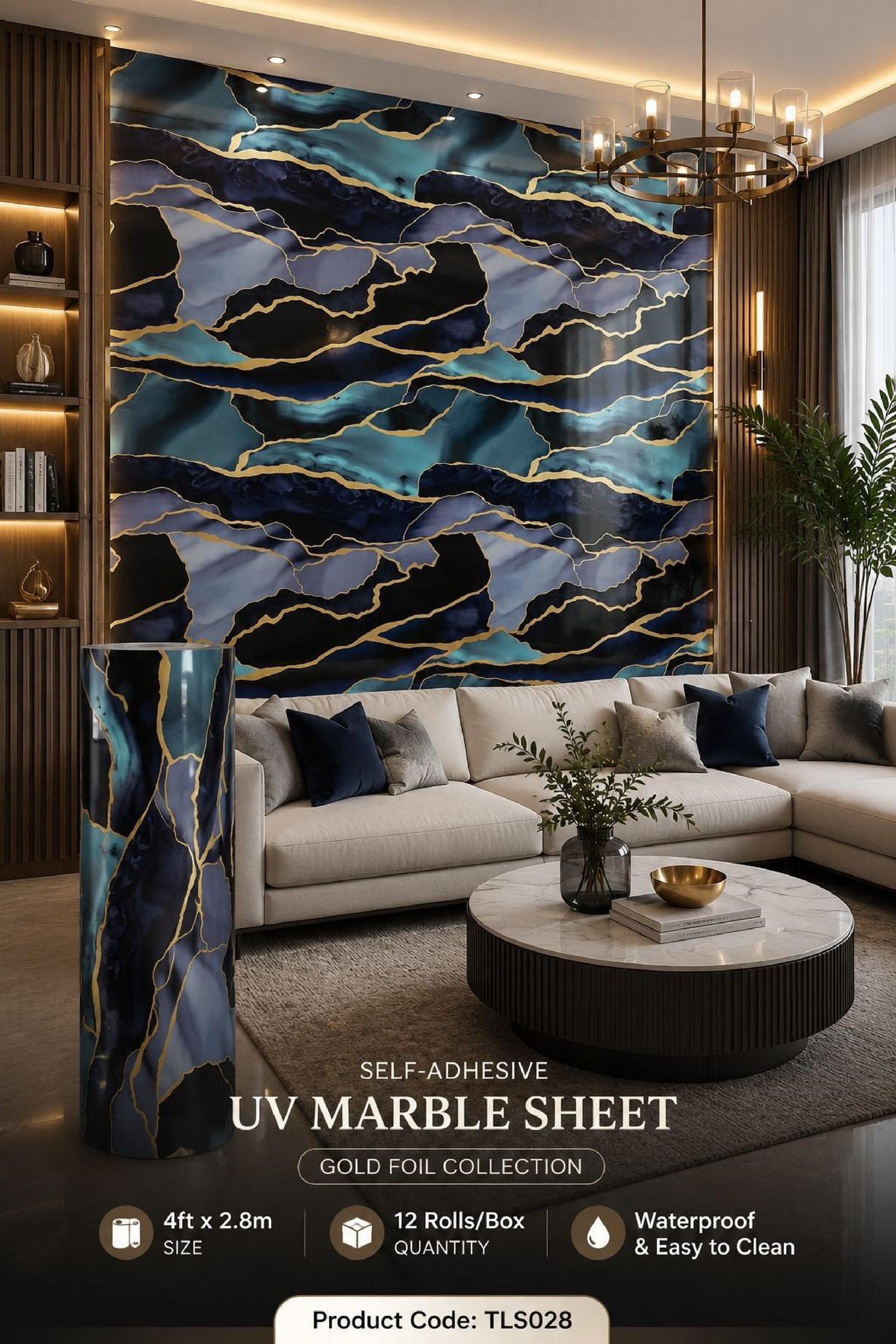 Gold Foil UV Marble Sheets (size 10 x 4 Feet) TLS028