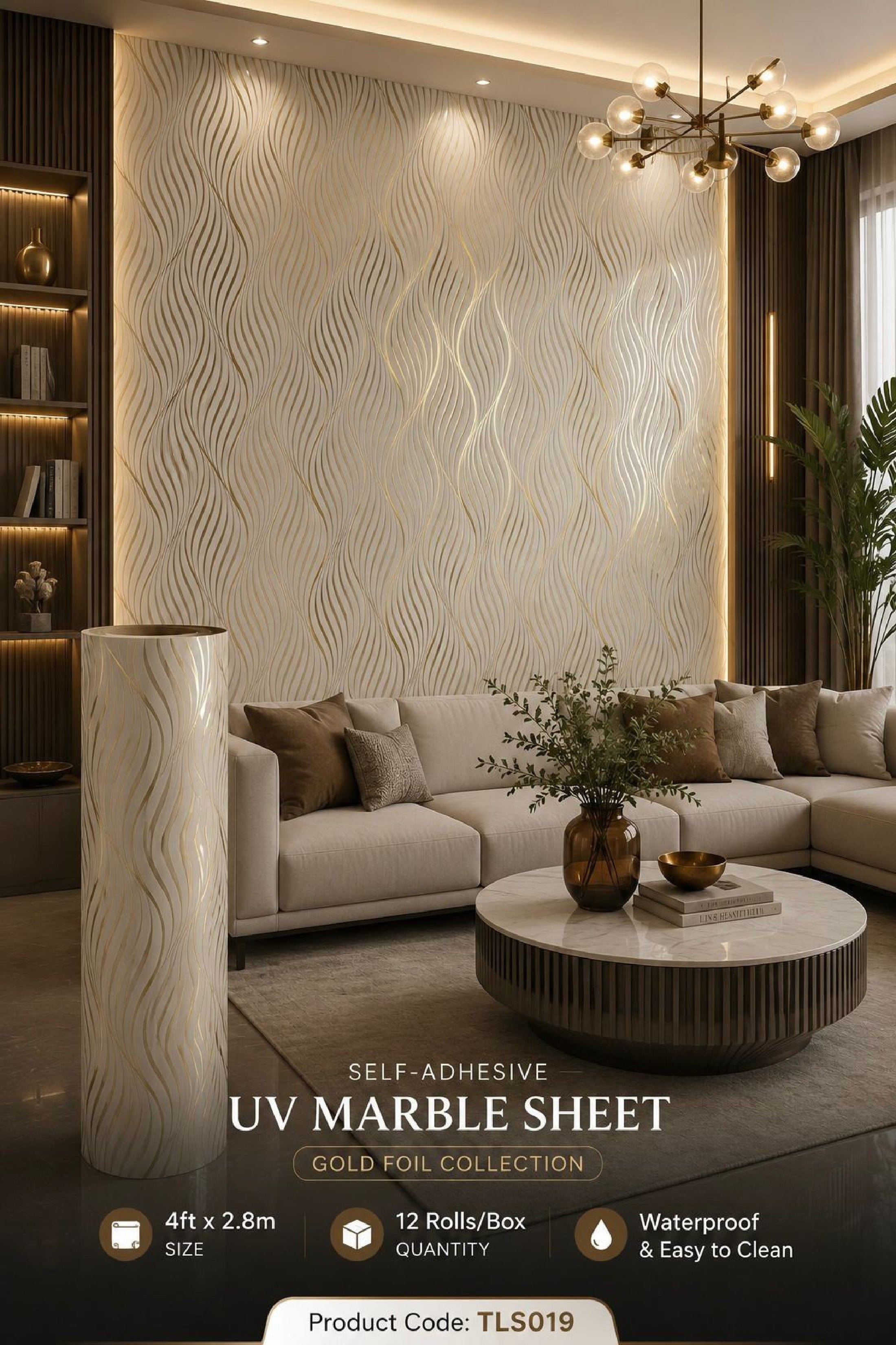Gold Foil UV Marble Sheets (size 10 x 4 Feet) TLS019