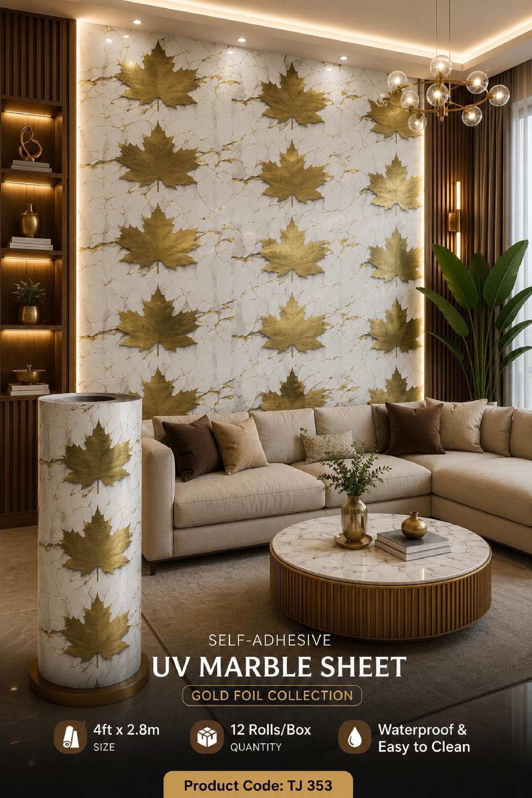 Gold Foil UV Marble Sheets (size 10 x 4 Feet) TJ 353