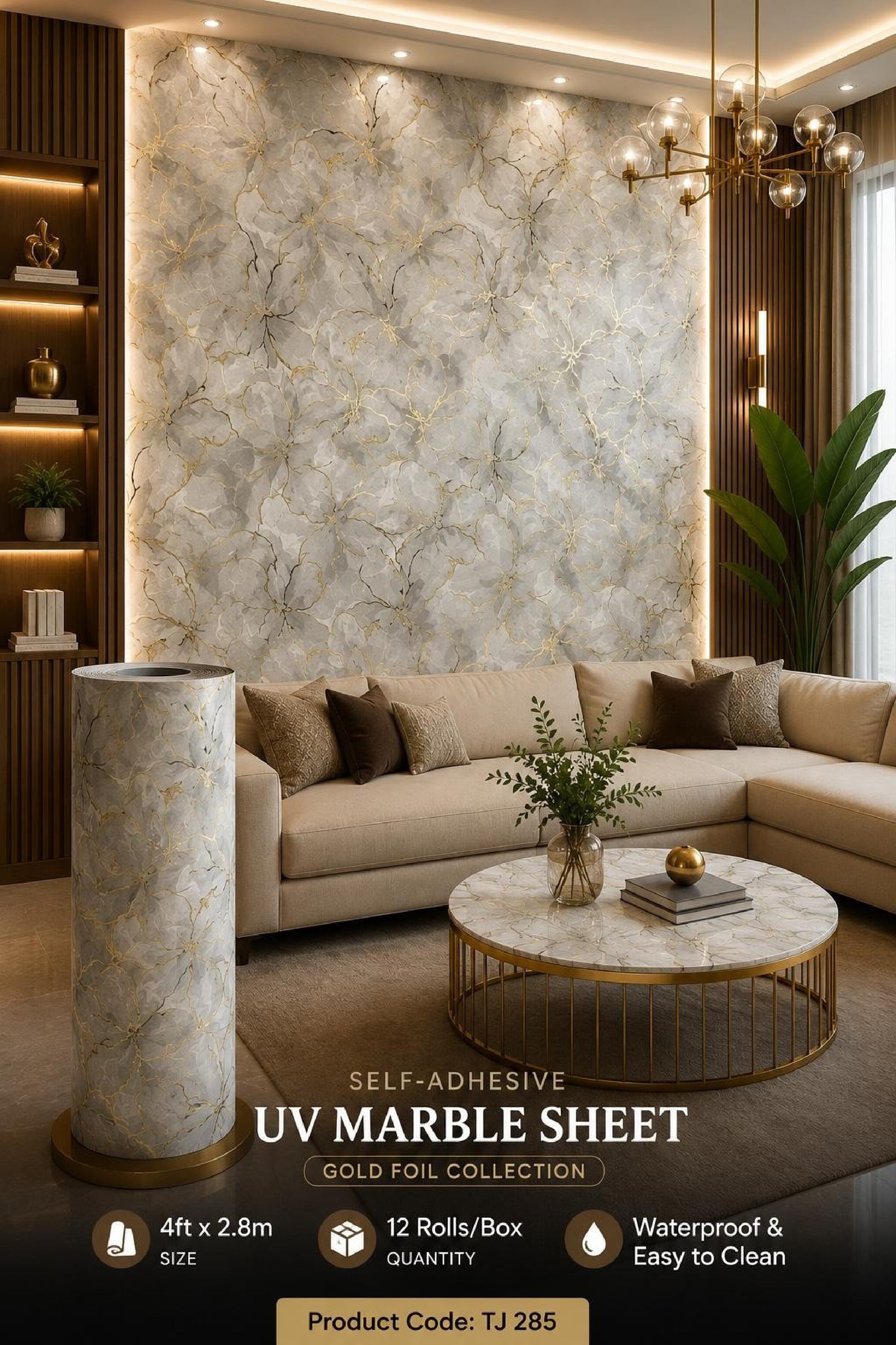 Gold Foil UV Marble Sheets (size 10 x 4 Feet) TJ 285