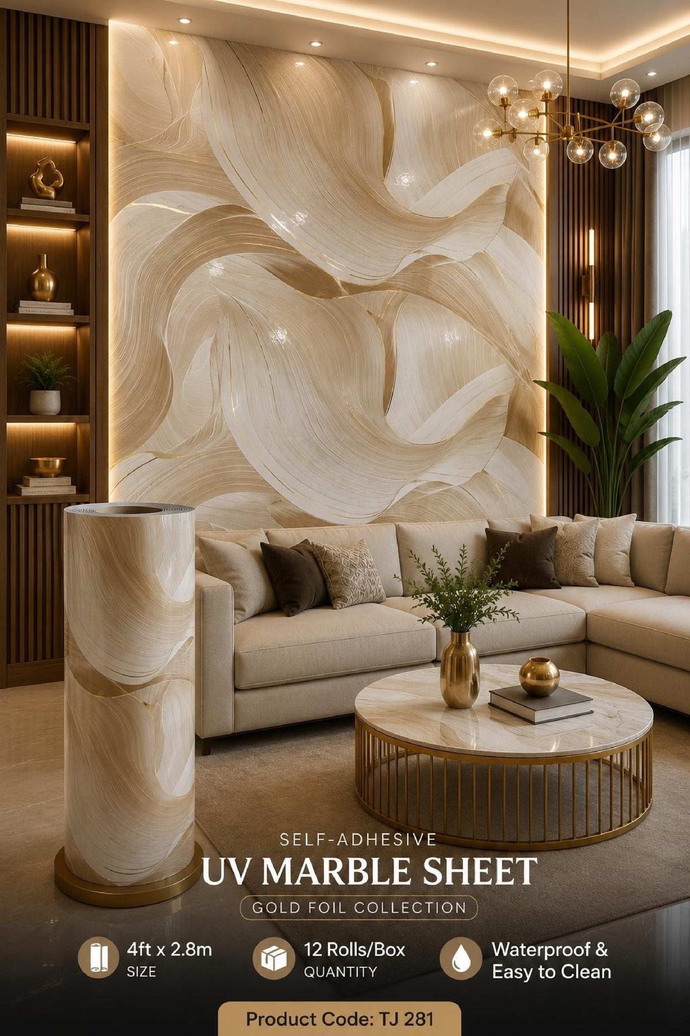 Gold Foil UV Marble Sheets (size 10 x 4 Feet) TJ 281