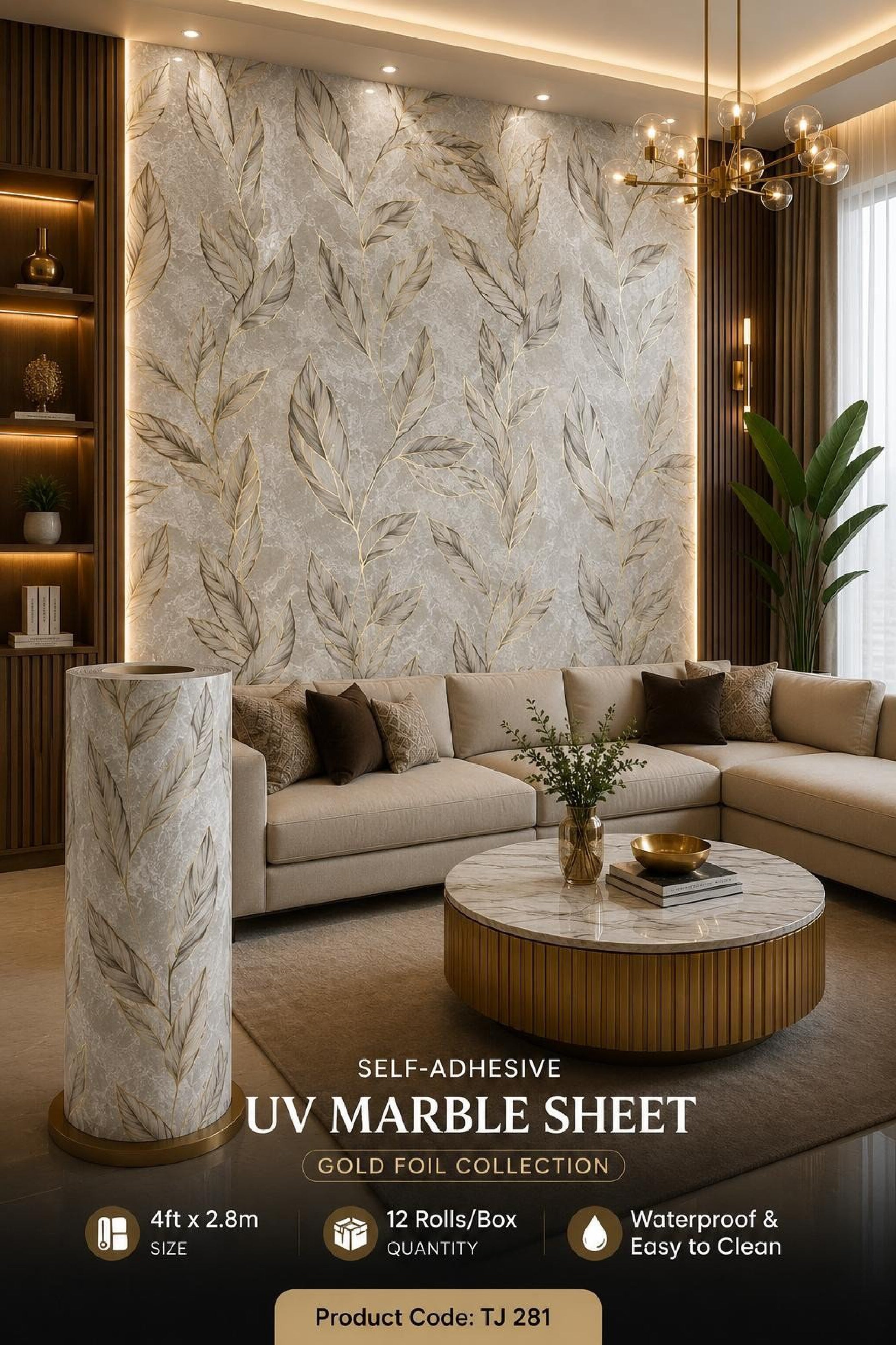 Gold Foil UV Marble Sheets (size 10 x 4 Feet) TJ 281