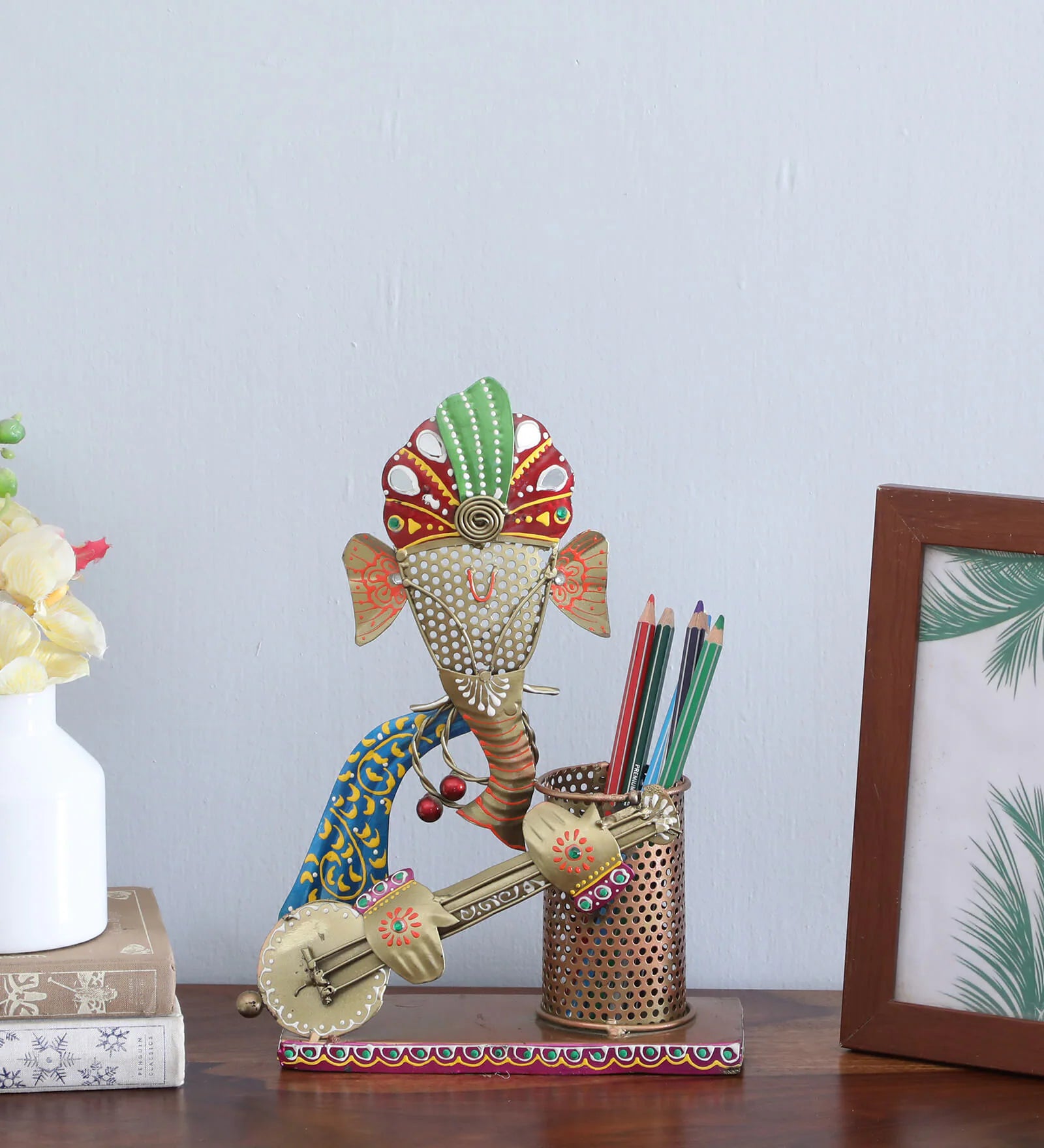 Ganesha Multicolour Metal Pen Holder - SWASTIK CREATIONS The Trend Point