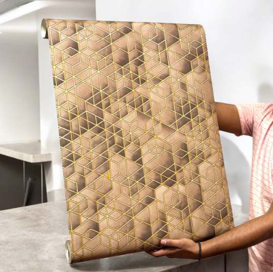 Golden Geometric Wallpaper (set of 2) - SWASTIK CREATIONS The Trend Point