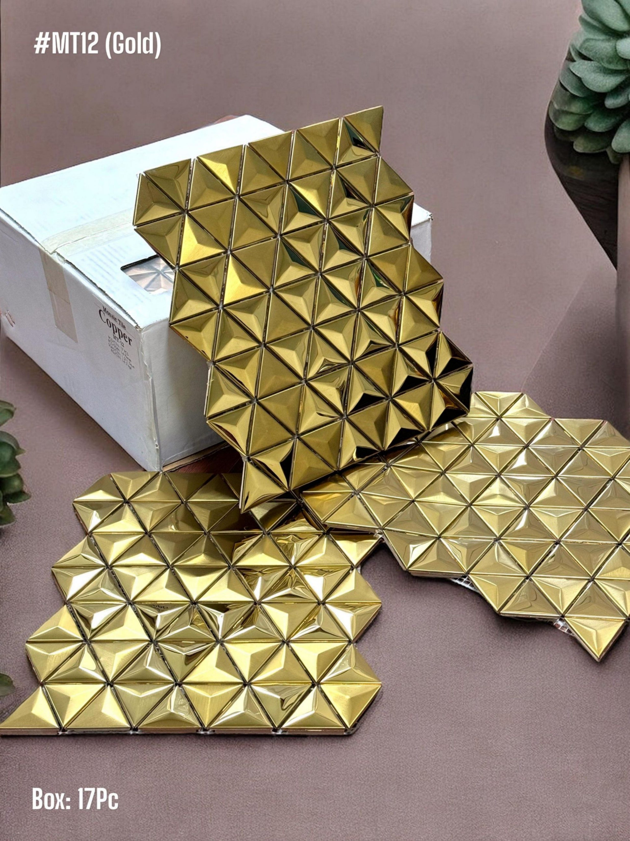 Golden SS Metal Mosaic Tile (Box of 17pc) - SWASTIK CREATIONS The Trend Point