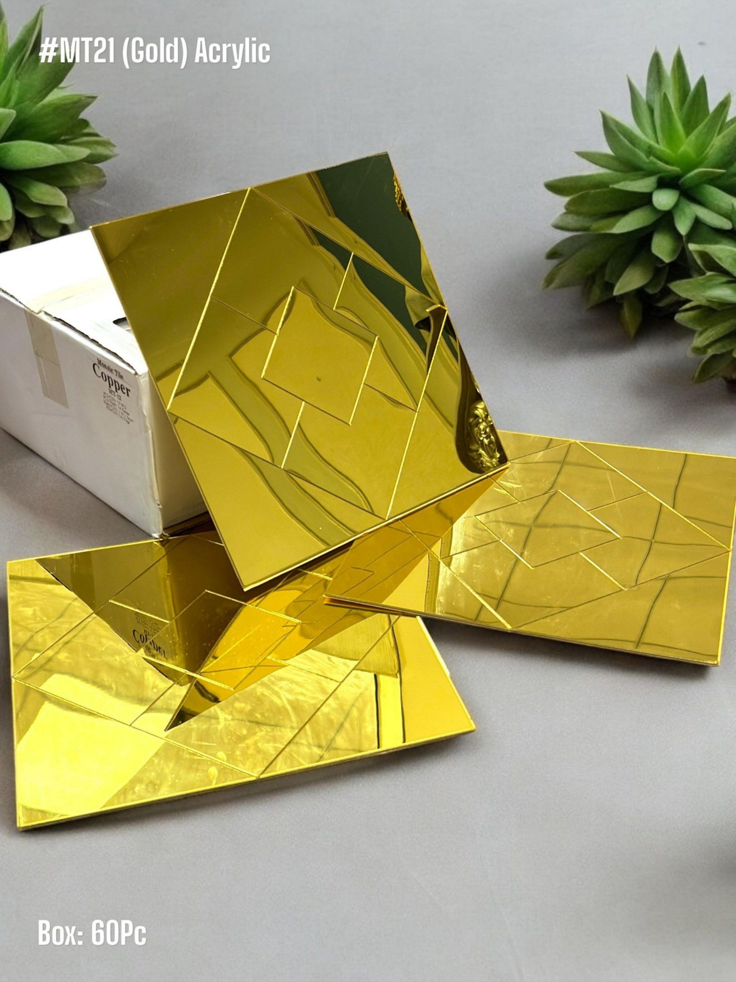 Golden Self-Adhesive Mirror Mosaic Tile (Box of 60pc) - SWASTIK CREATIONS The Trend Point