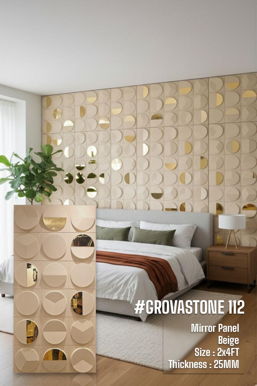 #GrovaStone 112 Mirror – 25mm PU Stone Finish Panels - Size 2x4ft - 5 color options - SWASTIK CREATIONS The Trend Point