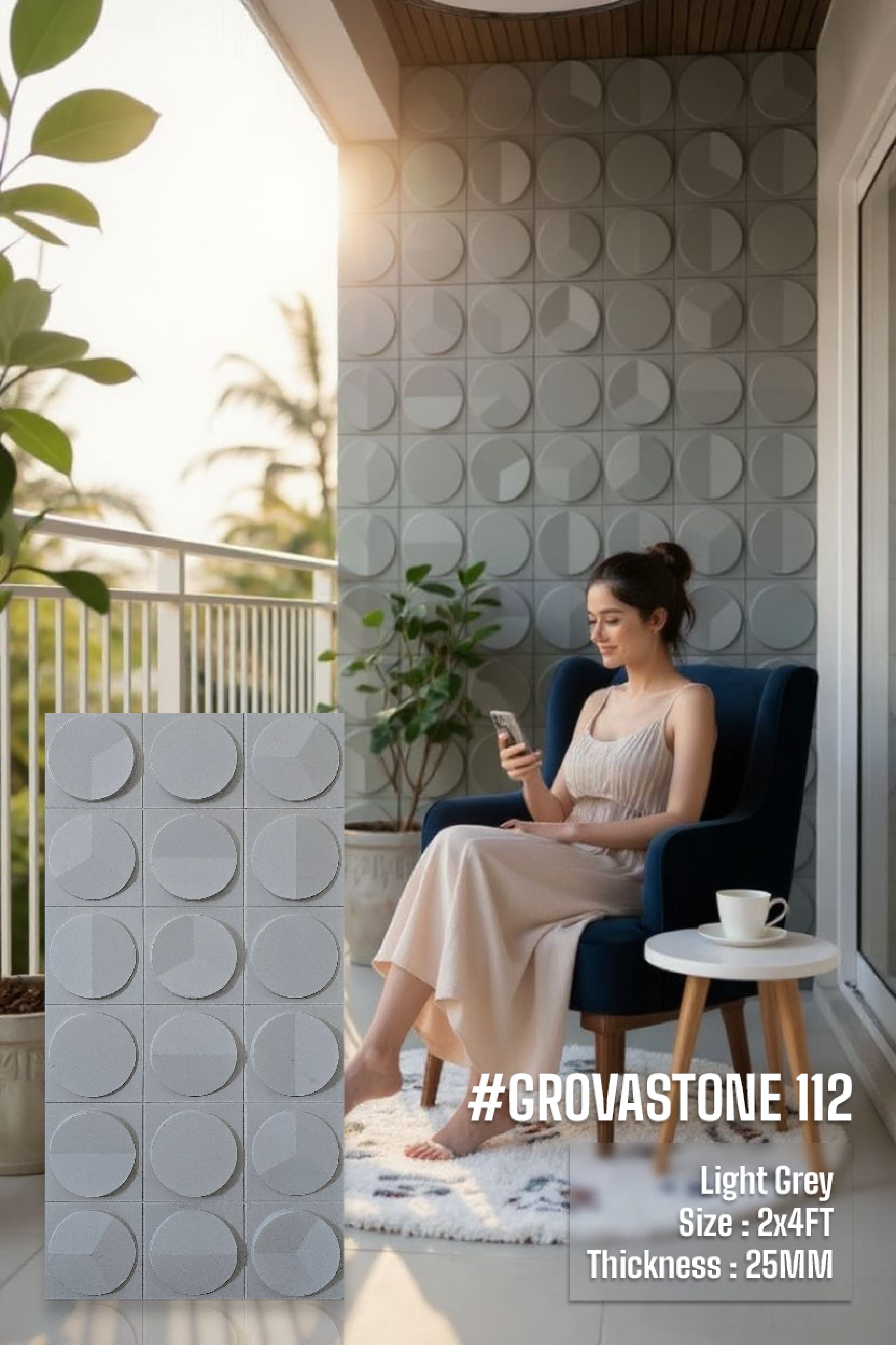 #GrovaStone 112 Without Mirror β 25mm PU Stone Finish Panels - Size 2x4ft - 5 color options - SWASTIK CREATIONS The Trend Point