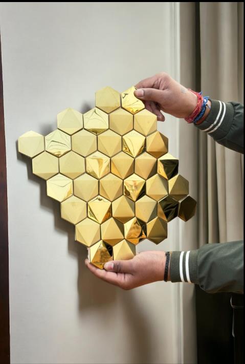 Hexagon Golden SS Metal Mosaic Tile (Box of 16pc) - SWASTIK CREATIONS The Trend Point