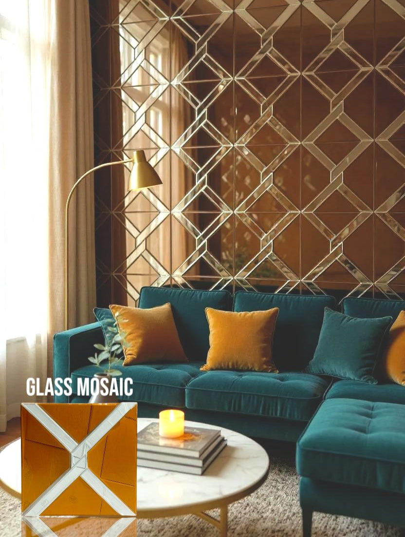 #MT27 SC - Dual-Tone Stylish Glass Mirror Mosaic Tile (Silver & Copper) (Box of 22pcs) (1 Tile Coverage Area 1 Sq Ft) SWASTIK CREATIONS The Trend Point