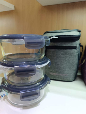 Tupperware CLEAR Stack Glass lunch SET - {280 ML (Set of 2) & 480 ML (SET of 1)} Bag not included