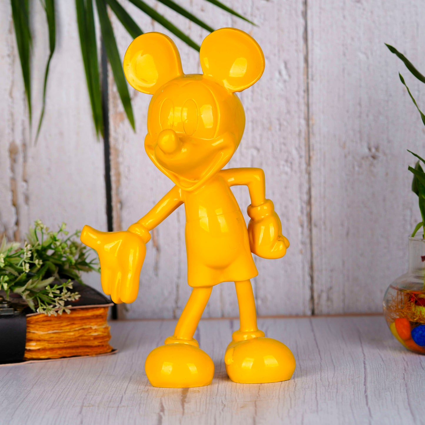 Swastik Creations Yellow Mickey Figurine with Golden Horns | Unique Resin Showpiece for Home & Gifting SWASTIK CREATIONS The Trend Point