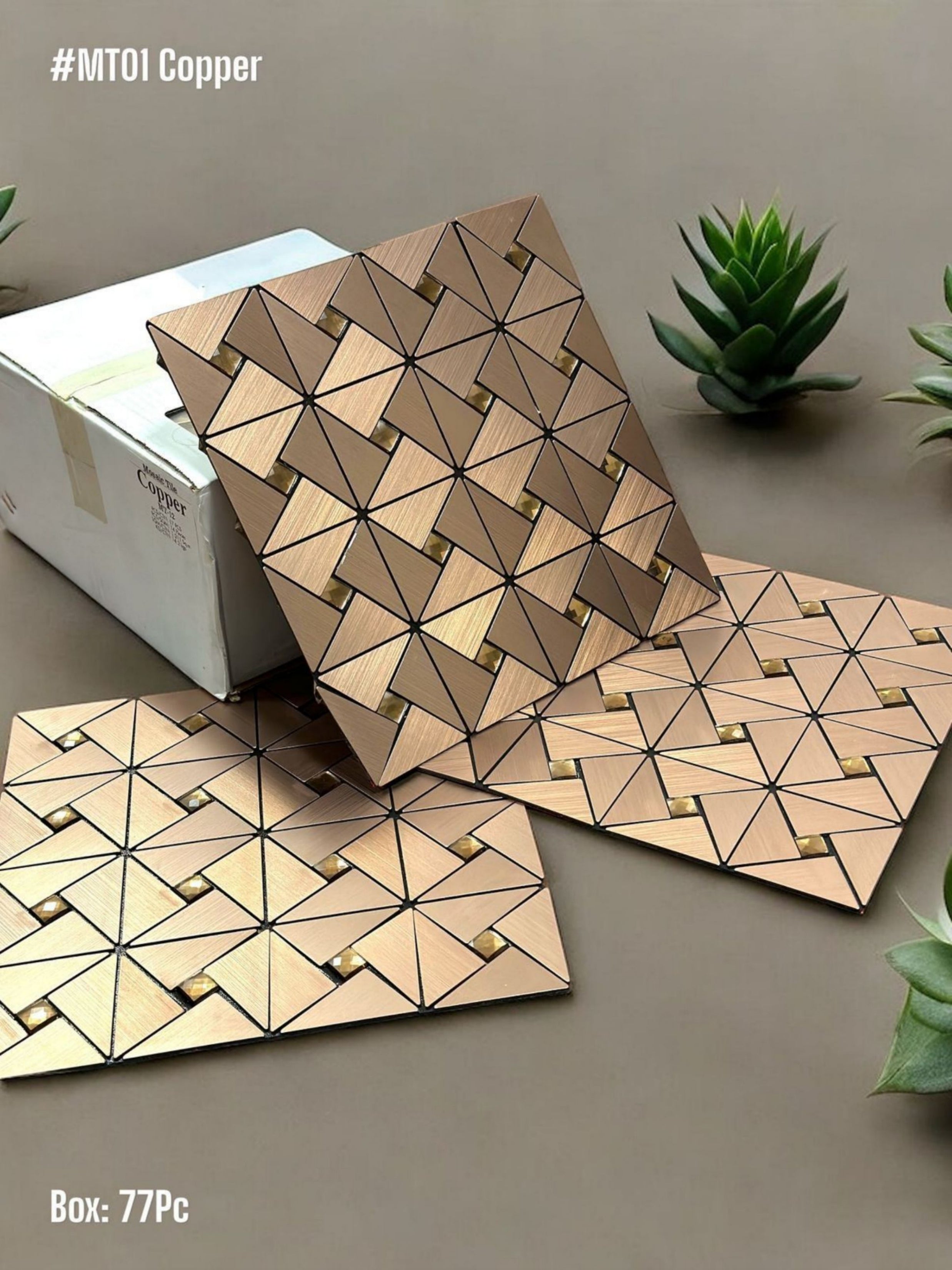 #MT01 - Copper Decorative Glass Mosaic Tile (Box of 77pc) (1 Tile Coverage Area 1 Sq Ft) - SWASTIK CREATIONS The Trend Point