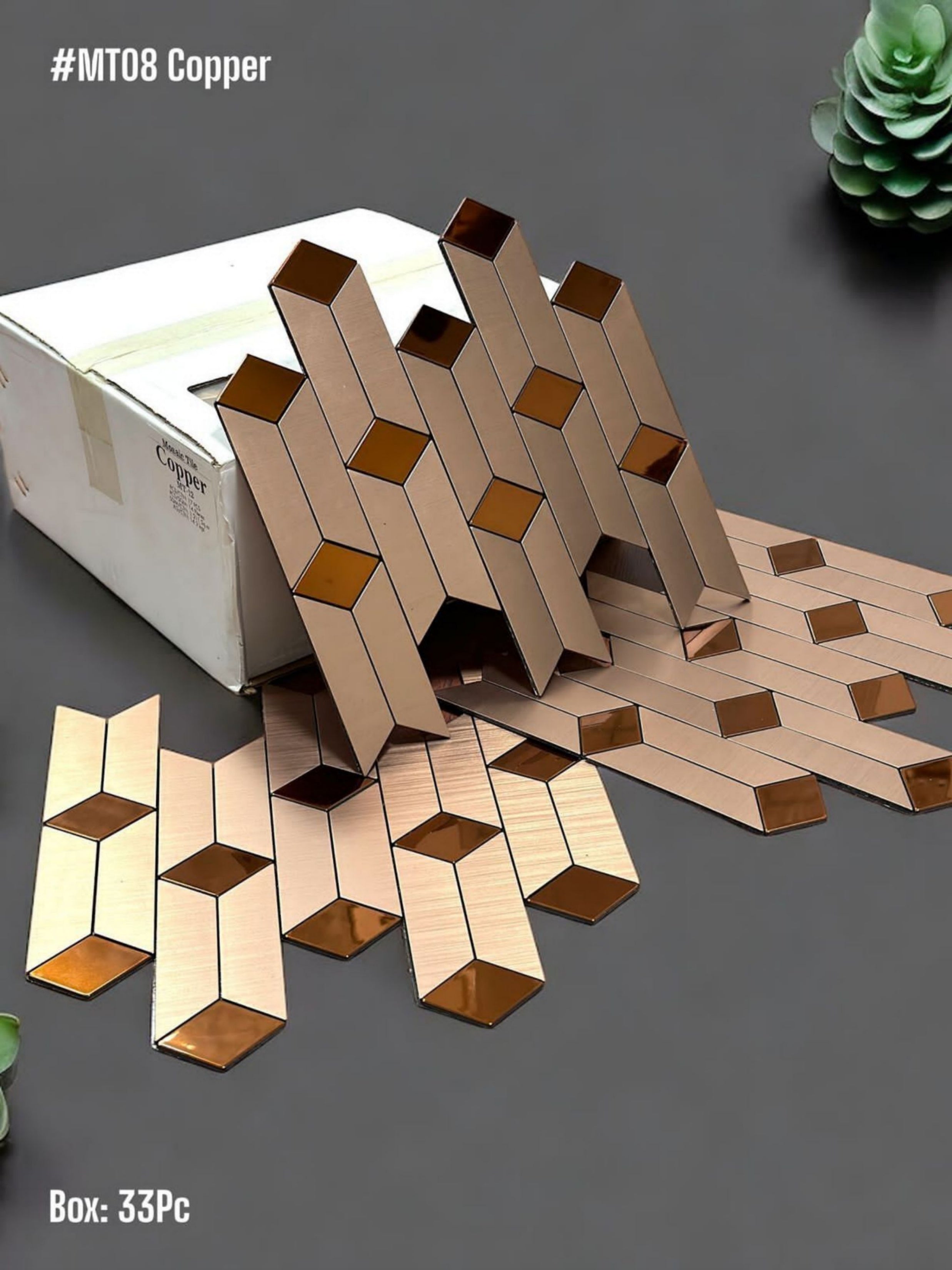 #MT08 - Copper Designer Self-Adhesive Mosaic Tiles (Box of 33pc ) (1 Tile Coverage Area 0.8 Sq Ft) - SWASTIK CREATIONS The Trend Point