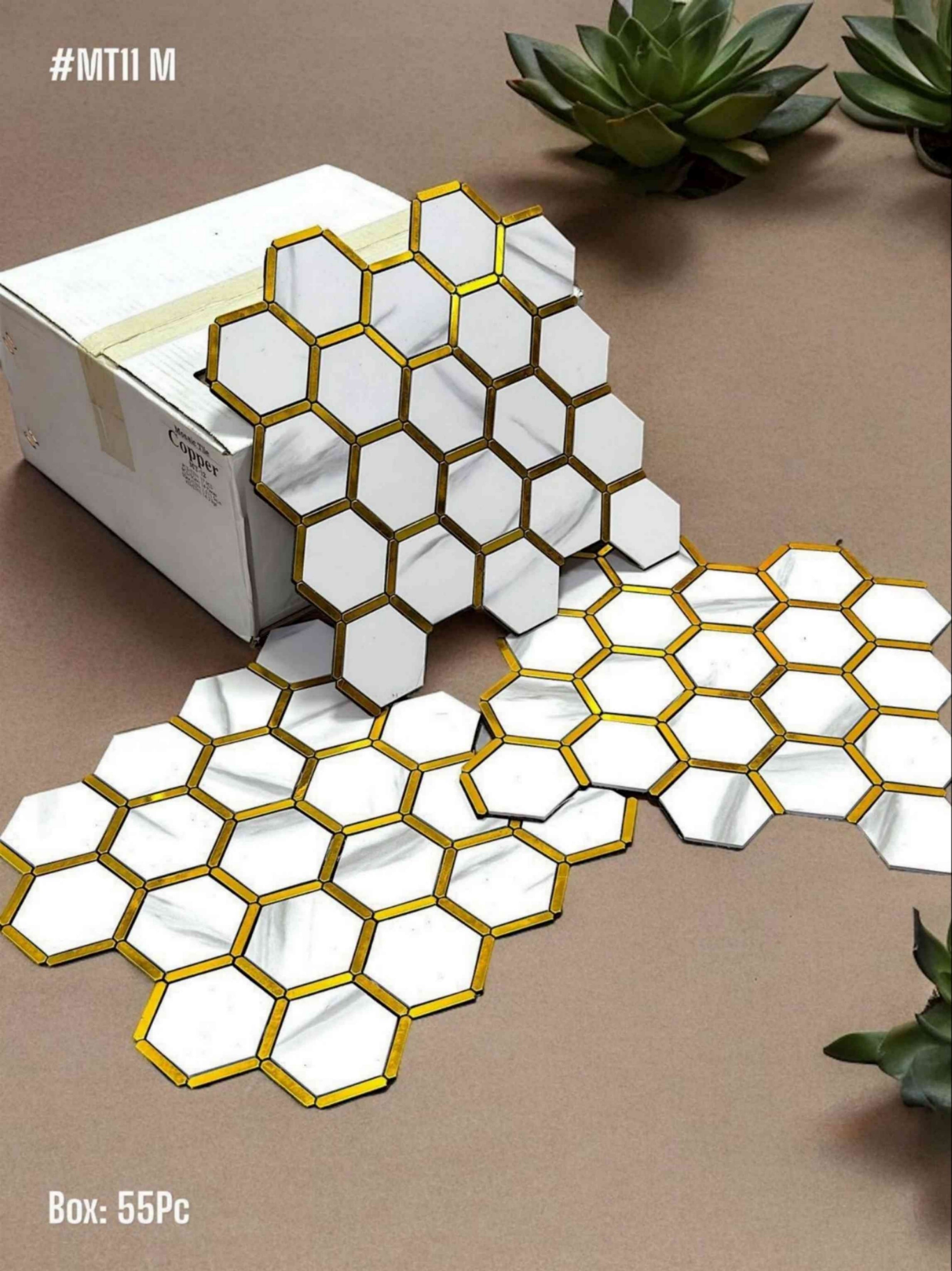 #MT11M - White Hexagon Mosaic Tile (Box of 55Pcs) (1 Tile Coverage Area 0.8 Sq Ft) - SWASTIK CREATIONS The Trend Point