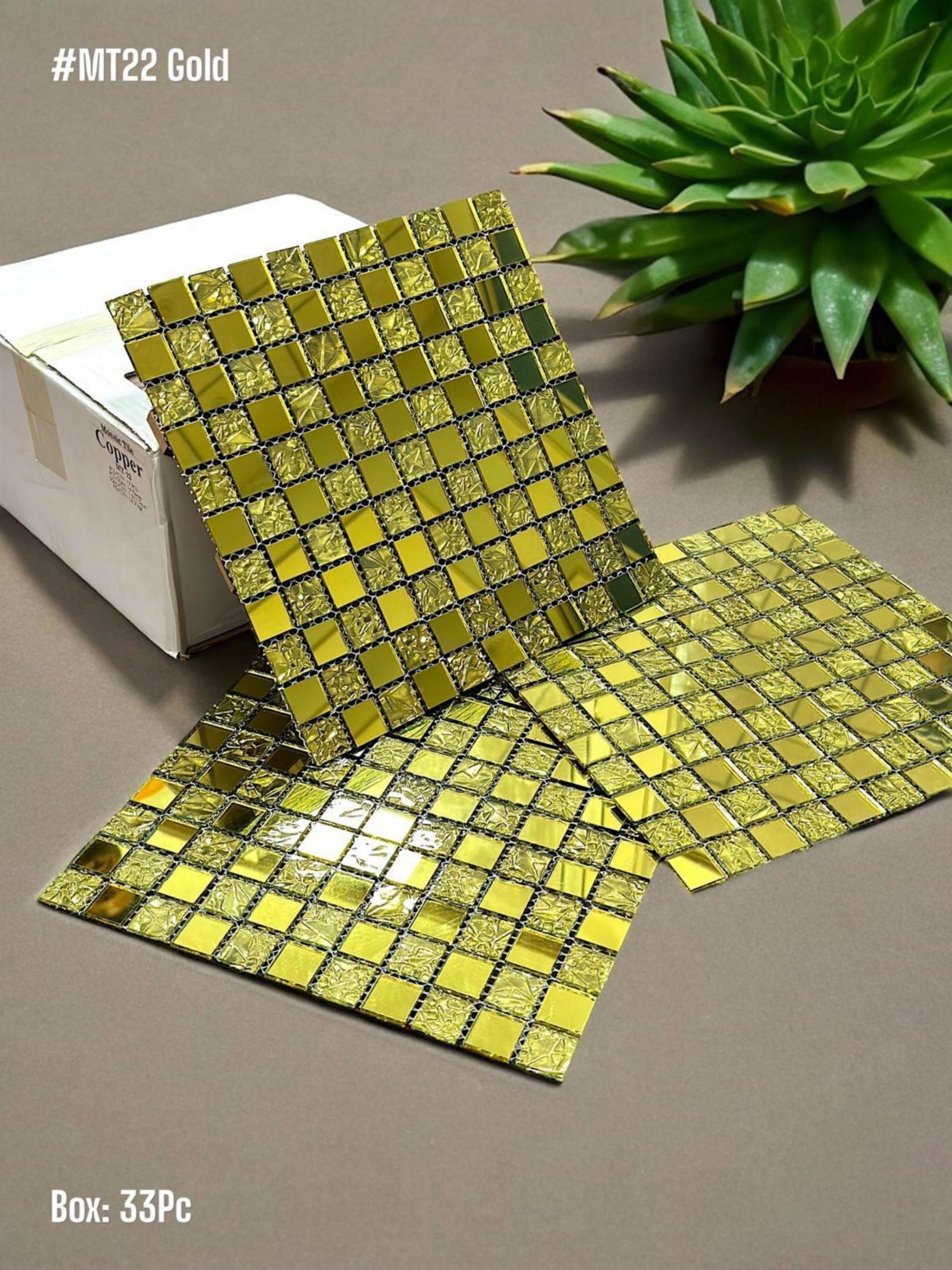 #MT22 - Premium Glossy Gold Mosaic Tile (min 33pc) (1 Tile Coverage Area 1 Sq Ft) - SWASTIK CREATIONS The Trend Point