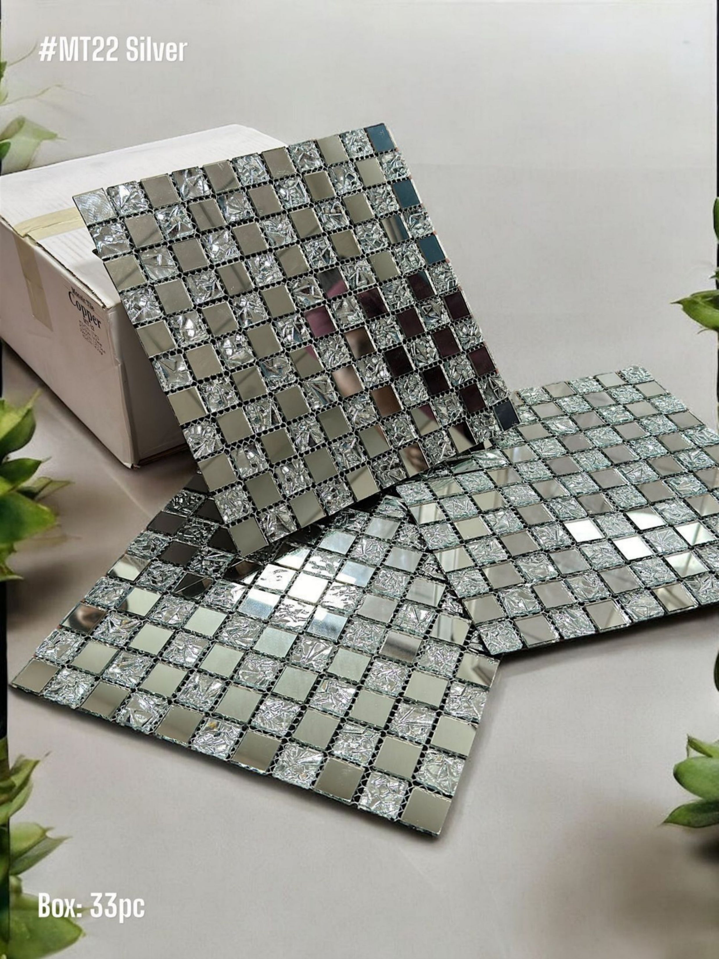 #MT22 SILVER - Designer Glossy Silver Mosaic Tile (min 33pc) (1 Tile Coverage Area 1 Sq Ft) - SWASTIK CREATIONS The Trend Point