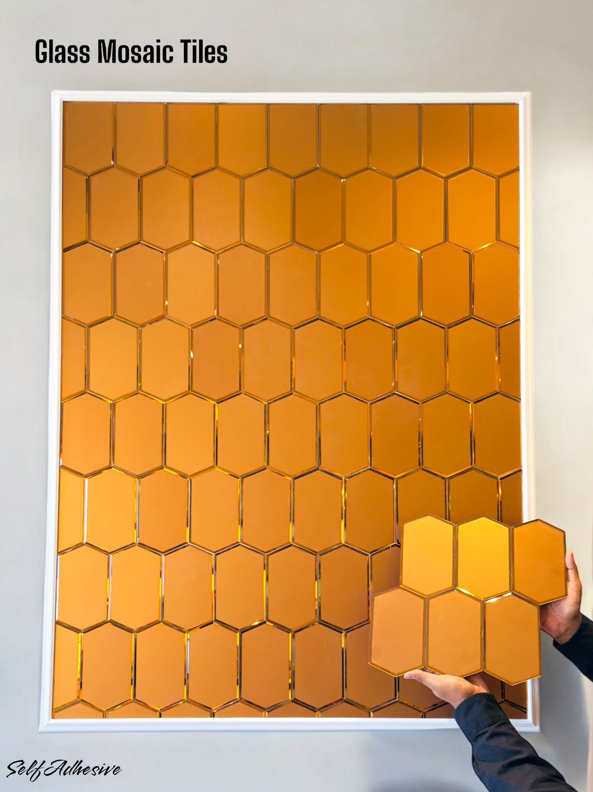 #MT29 Golden Geometrical Glass Mirror Mosaic Tile (Min 22 Pcs) (1 Tile Coverage Area 1 Sq Ft) - SWASTIK CREATIONS The Trend Point