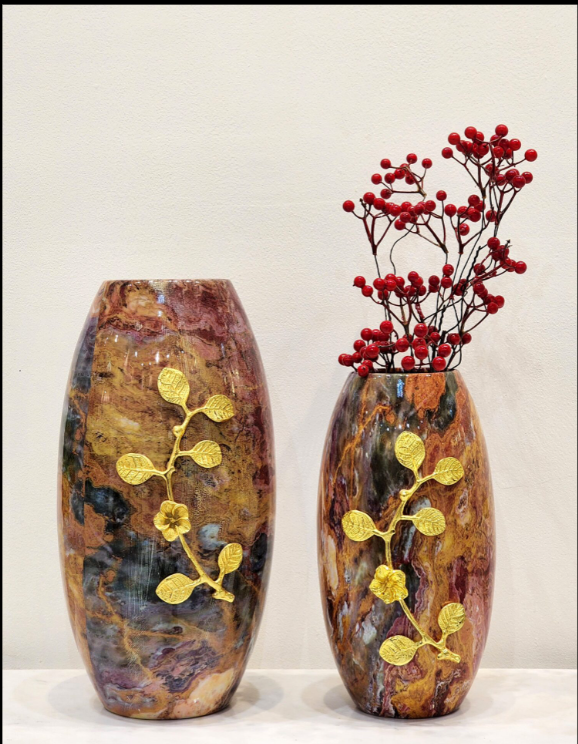 Marble Finish Multicolor Metal Vases | Set of 2 - SWASTIK CREATIONS The Trend Point