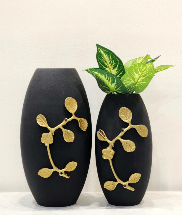 Matte Black Metal Vases | Set of 2 - SWASTIK CREATIONS The Trend Point