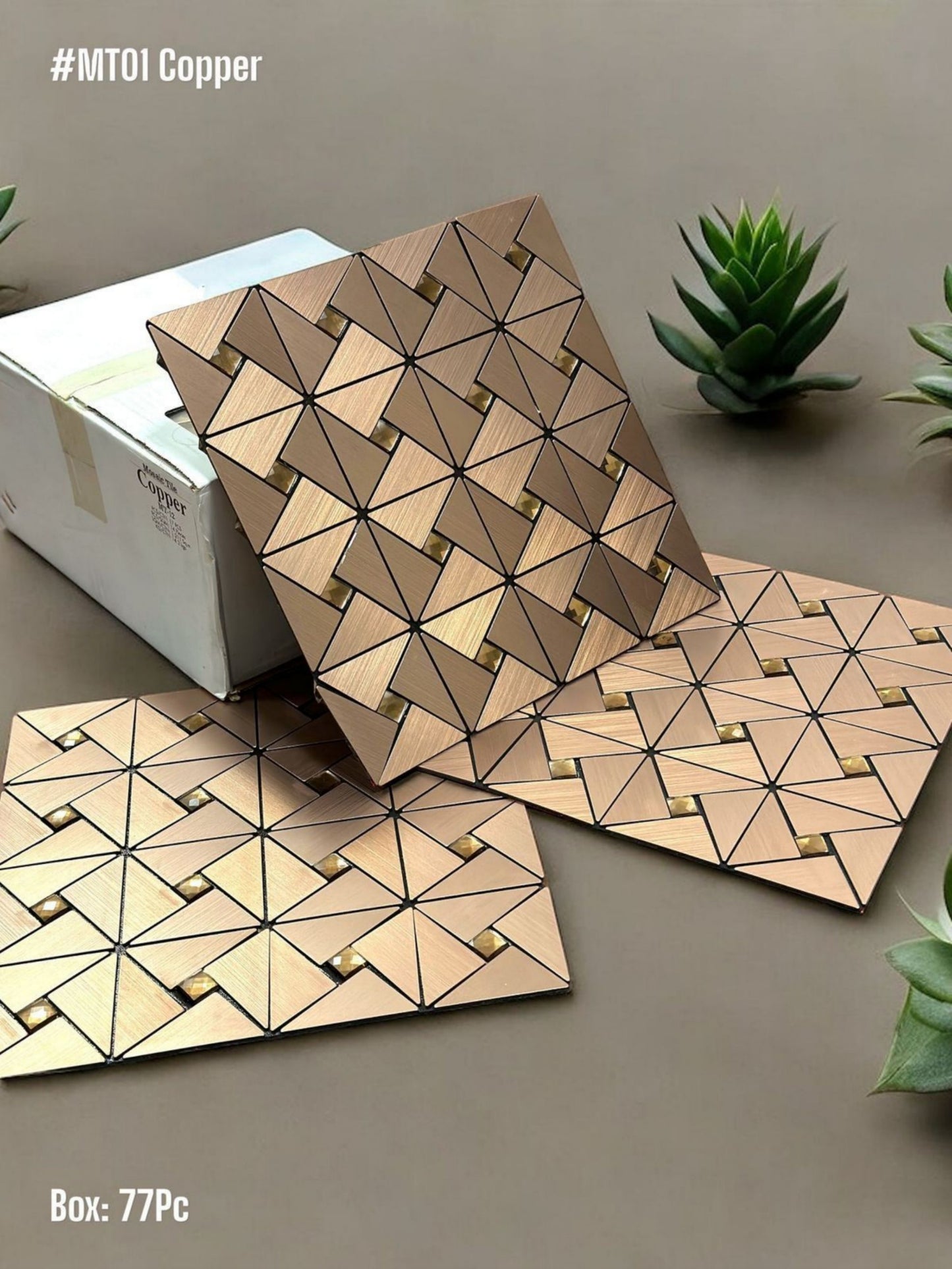 #MT01 - Copper Decorative Glass Mosaic Tile (Box of 77pc) (1 Tile Coverage Area 1 Sq Ft) SWASTIK CREATIONS The Trend Point