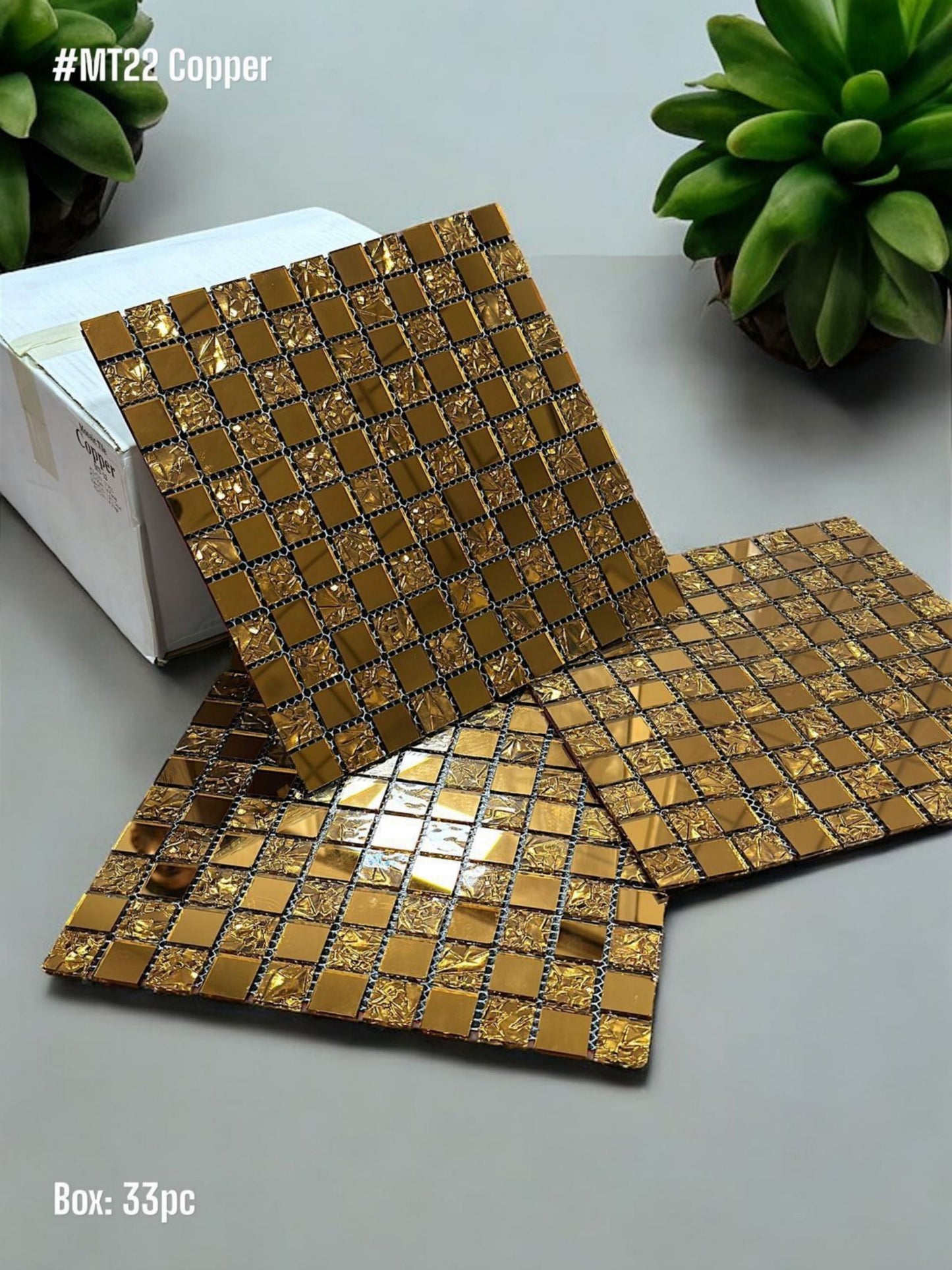#MT22 - Exclusive Glossy Copper Mosaic Tile (Box of 33pc) (1 Tile Coverage Area 1 Sq Ft) SWASTIK CREATIONS The Trend Point