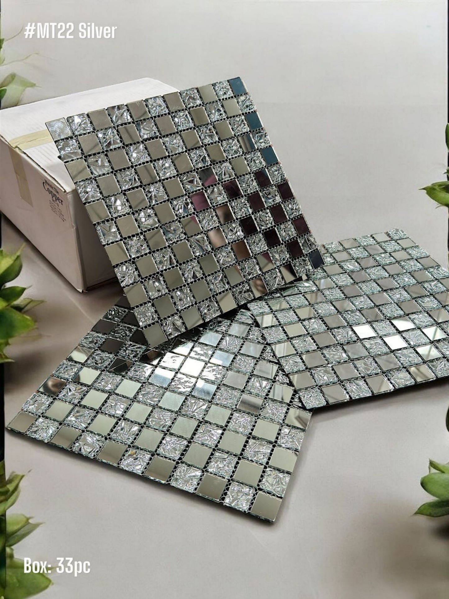 #MT22 SILVER - Designer Glossy Silver Mosaic Tile (Box of 33pc) (1 Tile Coverage Area 1 Sq Ft) SWASTIK CREATIONS The Trend Point