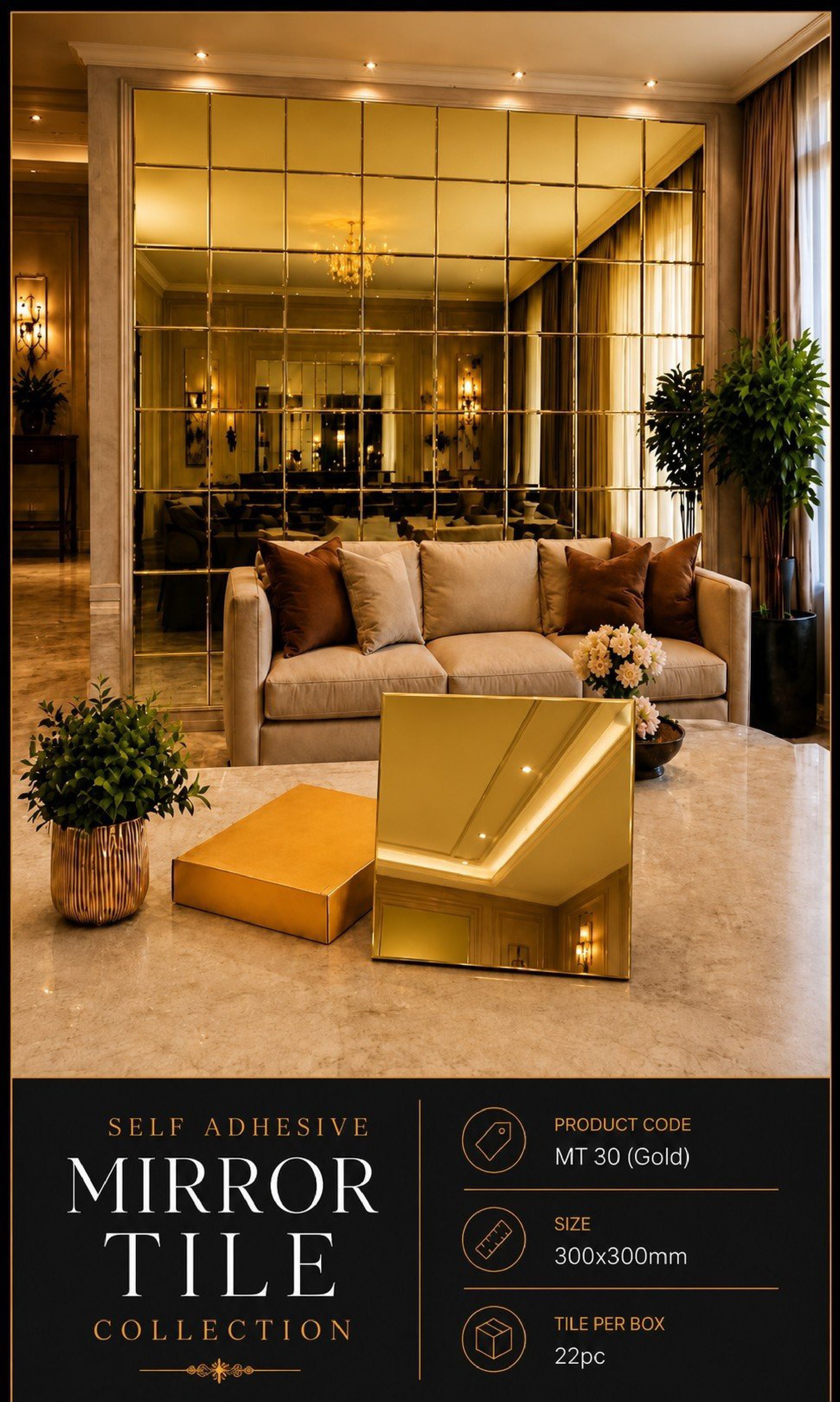 #MT30 GOLD Exclusive Mirror Glass Mosaic Tile (Min 22 pcs)