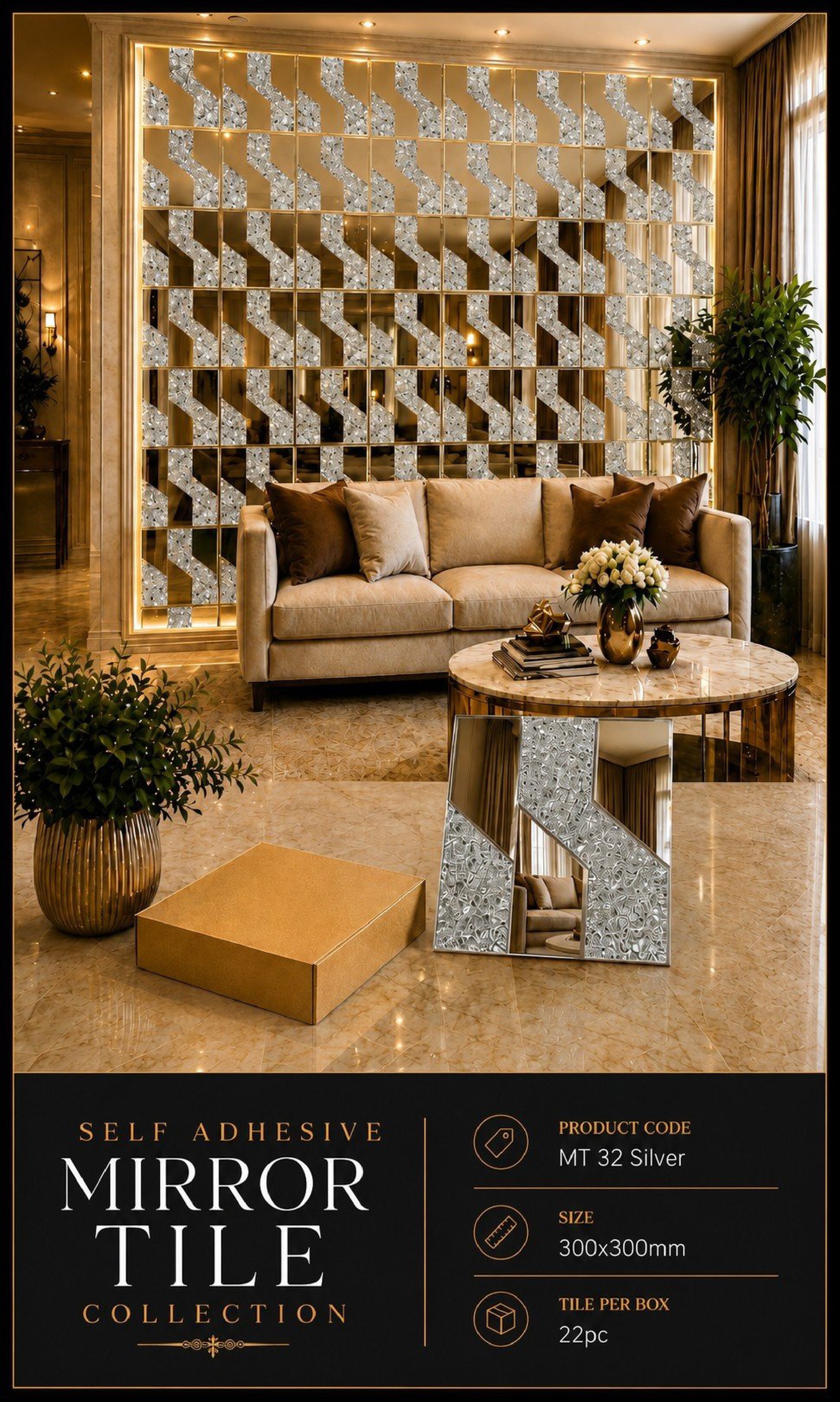 #MT32 SILVER Exclusive Mirror Glass Mosaic Tile Silver (22 pcs per box)