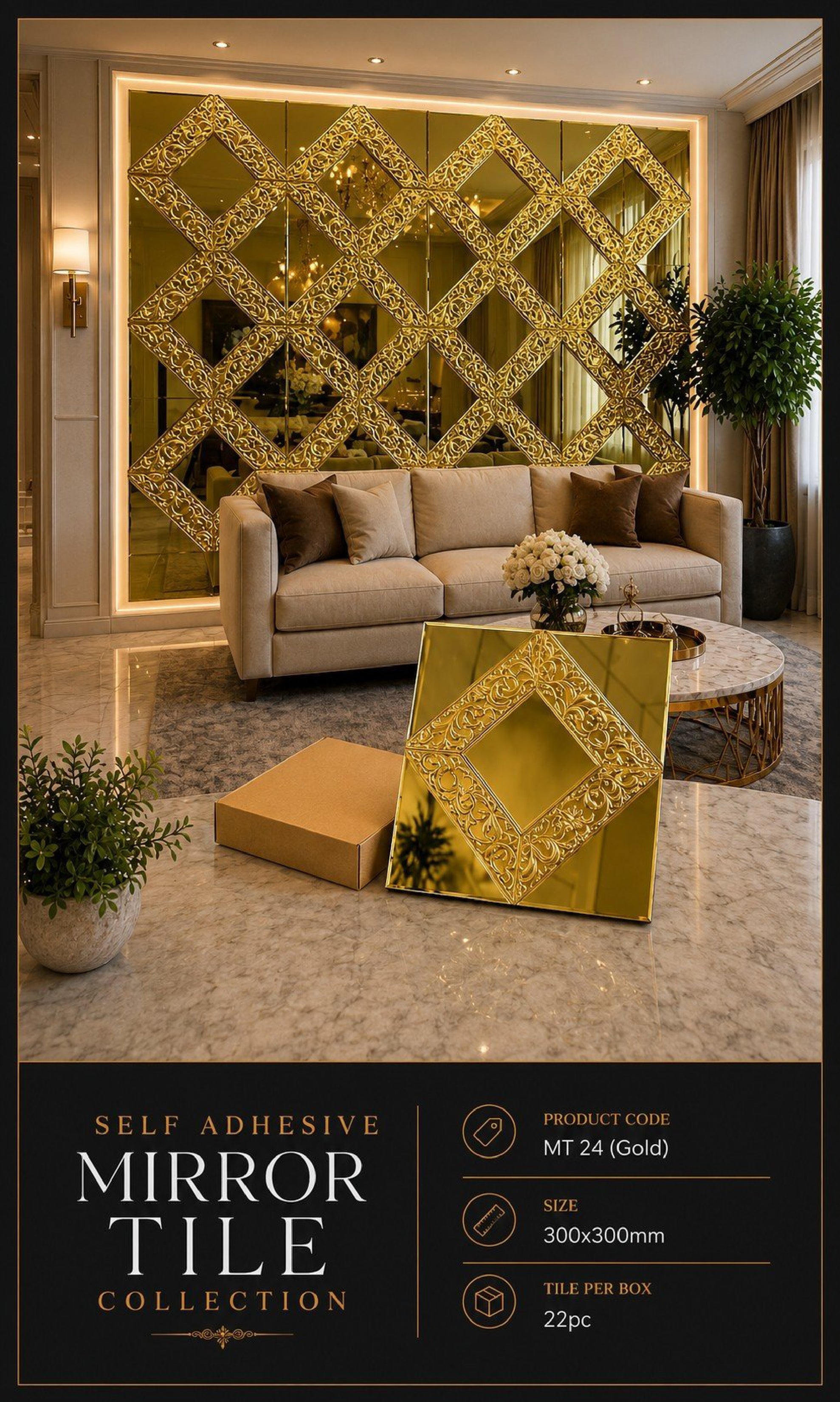 #MT24 Golden Glass Mirror Mosaic Tile (Min 22pc) (1 Tile Coverage Area 0.9 Sq Ft)